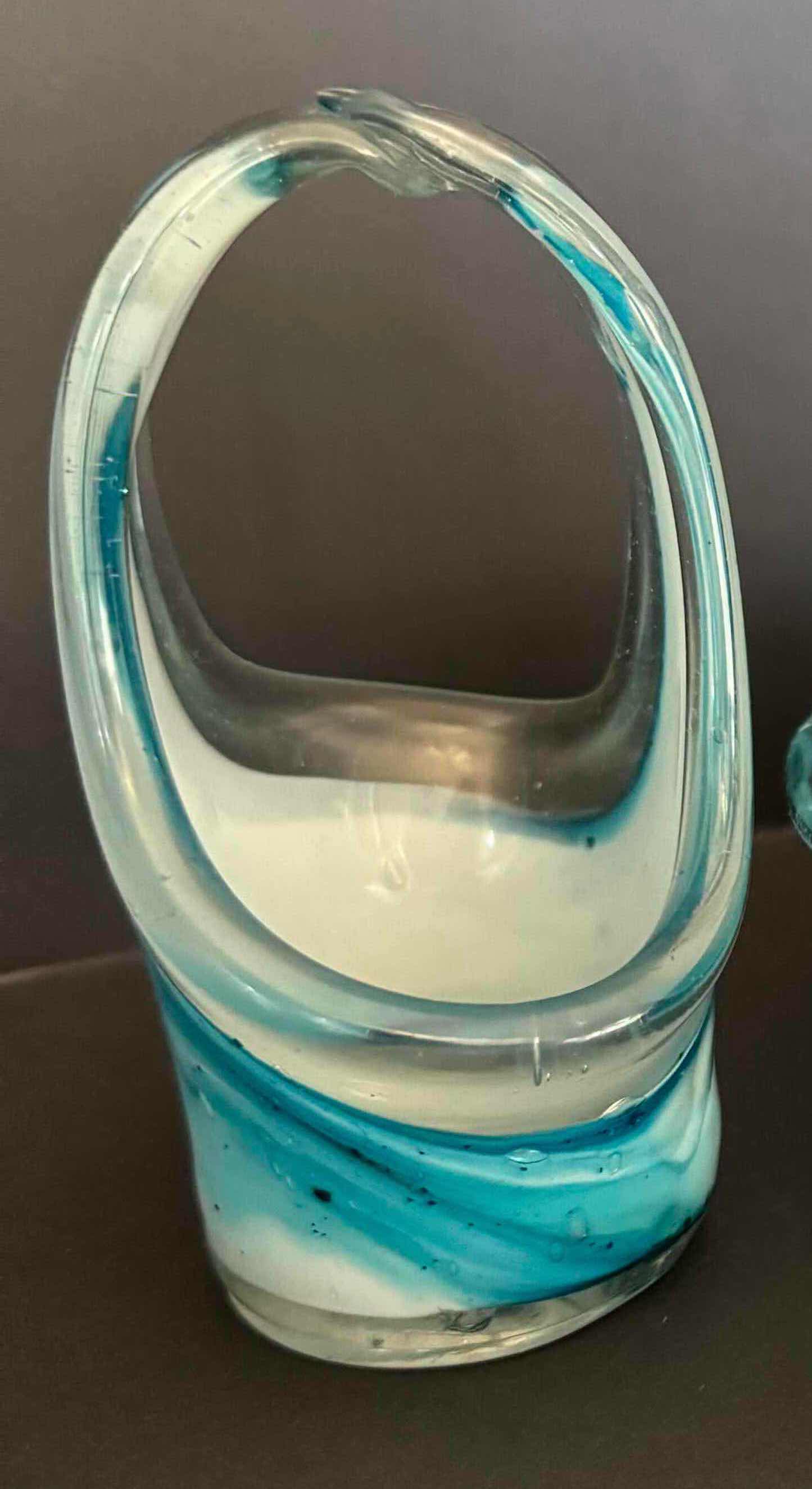 Photo 1 of 3-BLOWN GLASS MURANO STYLE  BLUE DECORATIVE VASES H 2” & 6”