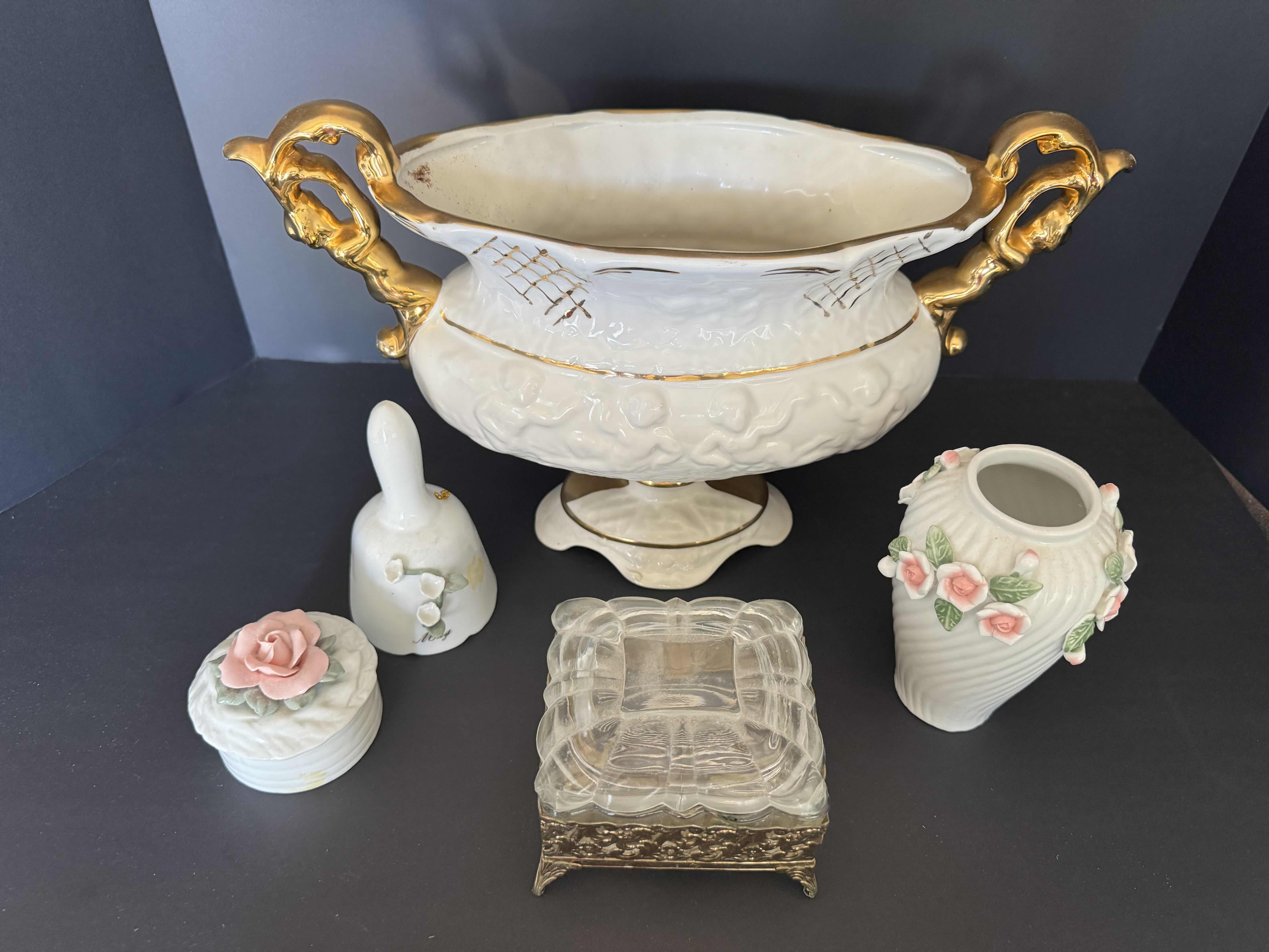 Photo 2 of 5-HOME DECOR-CERAMIC DECORATIVE VASE, CANDY DISH, BELL AND JEWLERY BOX WITH LID.