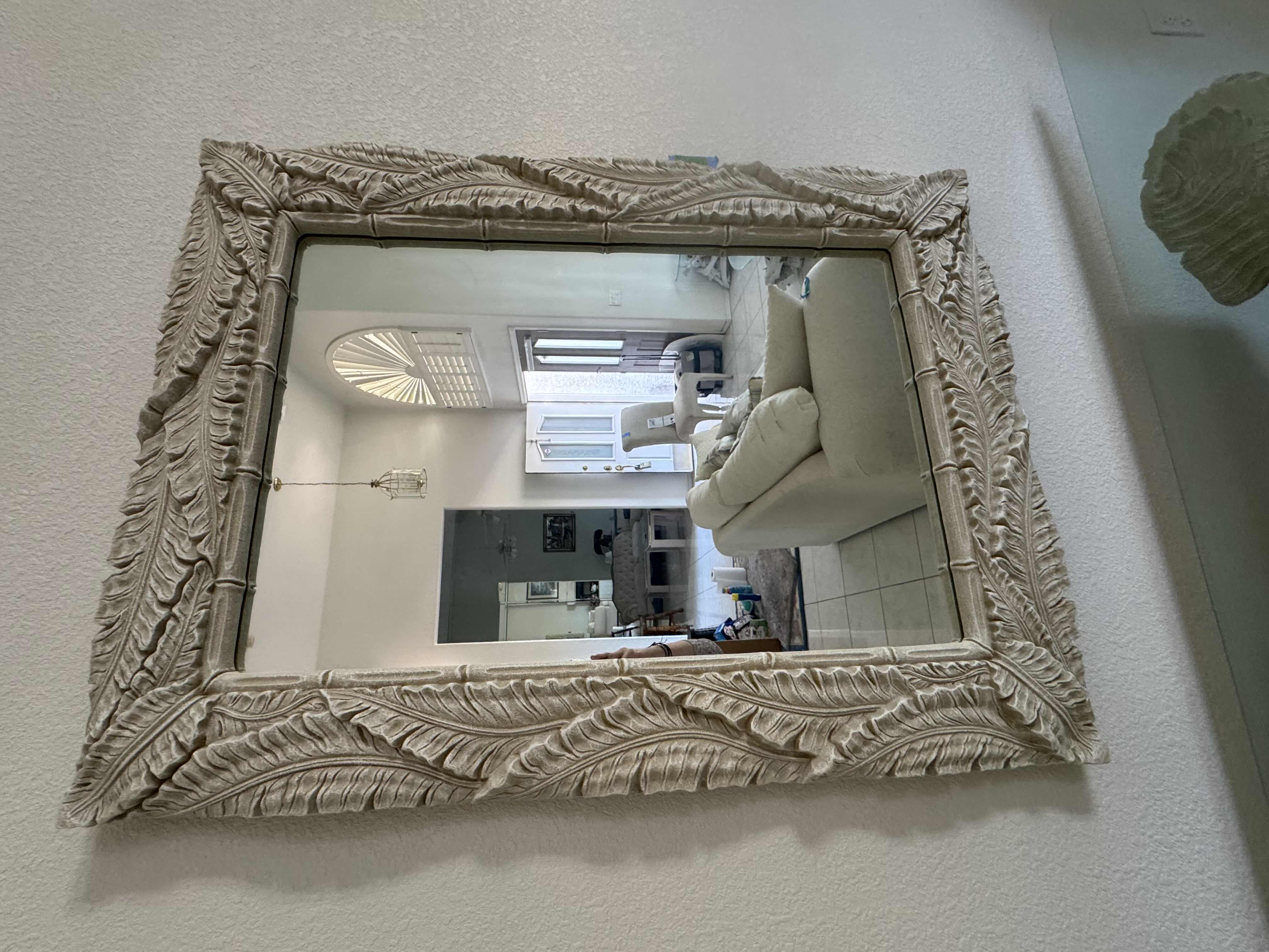 Photo 1 of ARTWORK RESIN ISLAND STYLE PALM LEAF MIRROR. OFF-WHITE HOME DECOR. 36” X 48”