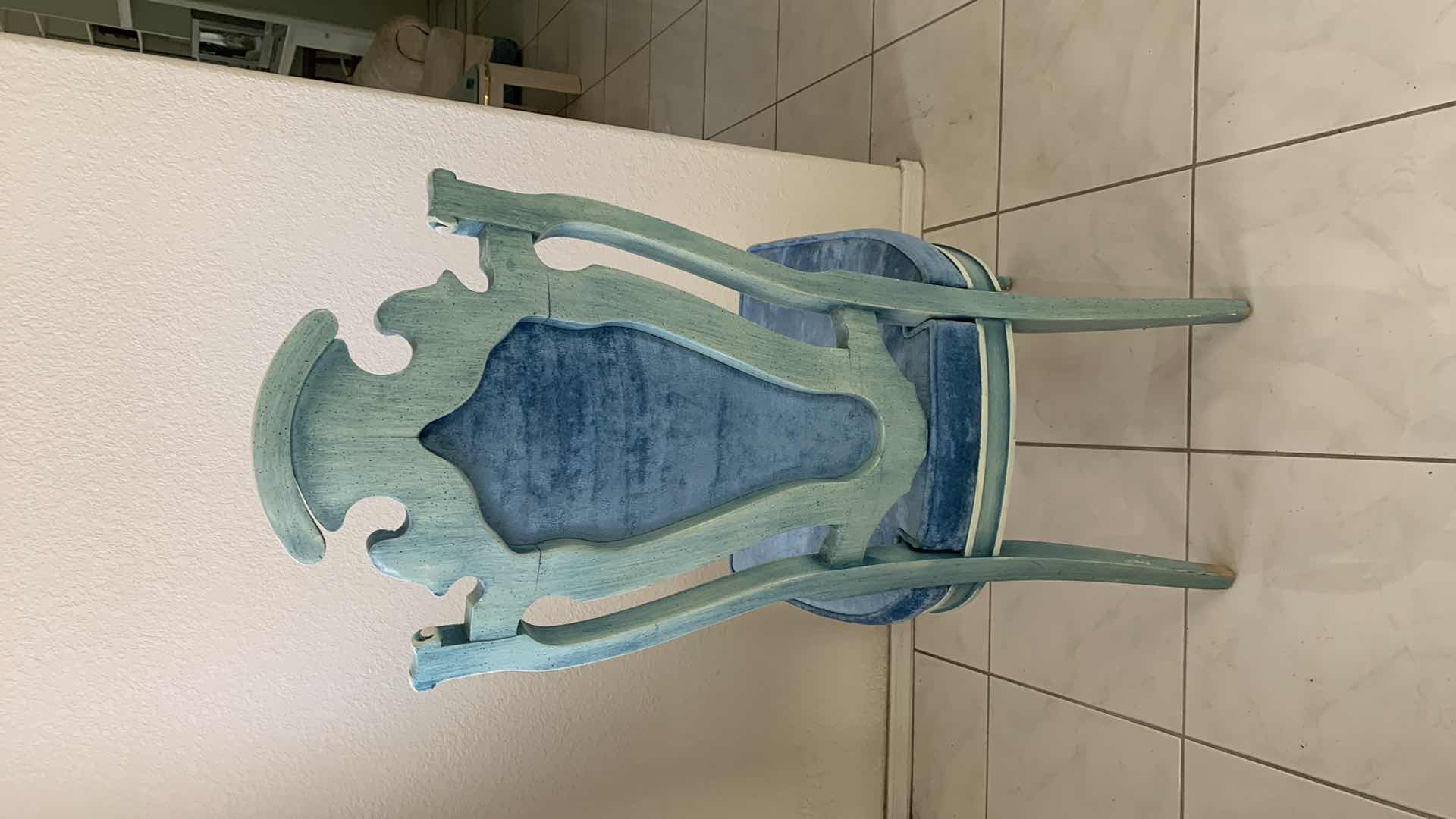 Photo 3 of VINTAGE ITALIAN ACCENT BLUE HIGH BACK SIDE CHAIR W UPHOLSTERED BLUE VELOUR SEAT & BACK