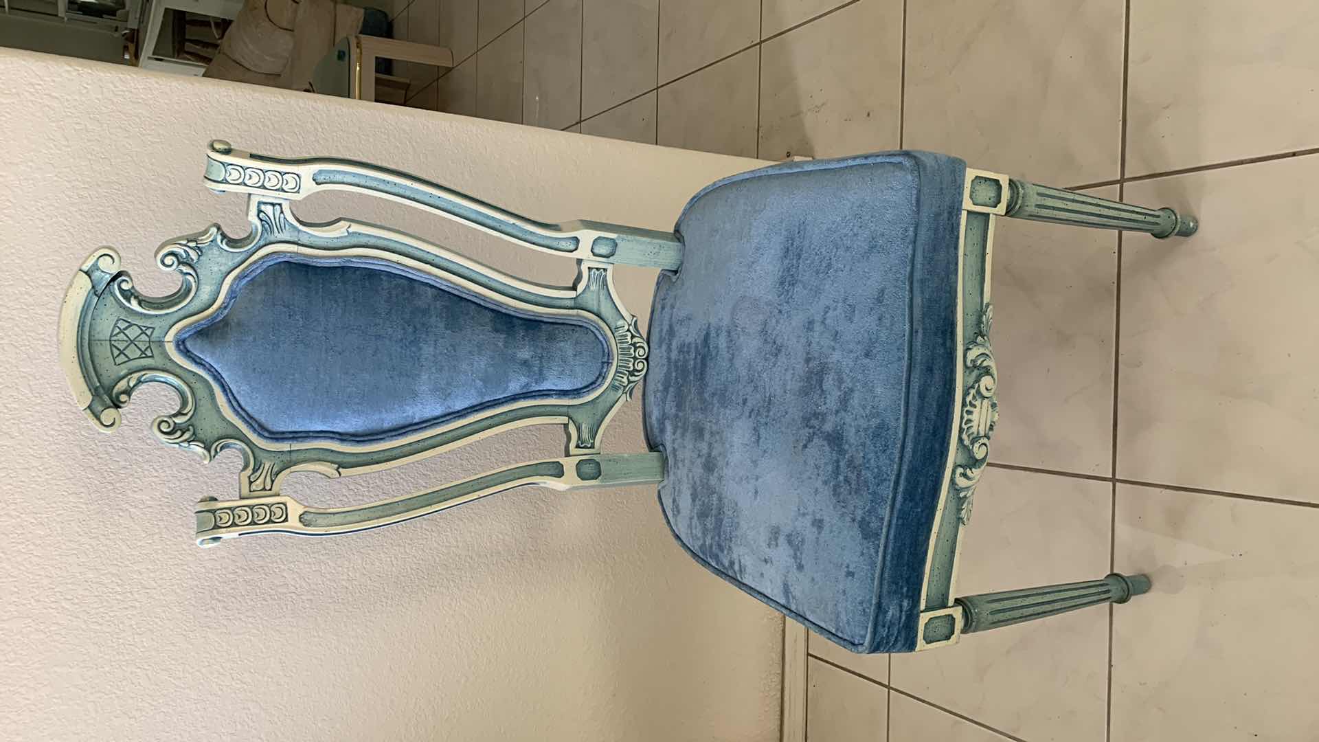 Photo 1 of VINTAGE ITALIAN ACCENT BLUE HIGH BACK SIDE CHAIR W UPHOLSTERED BLUE VELOUR SEAT & BACK
