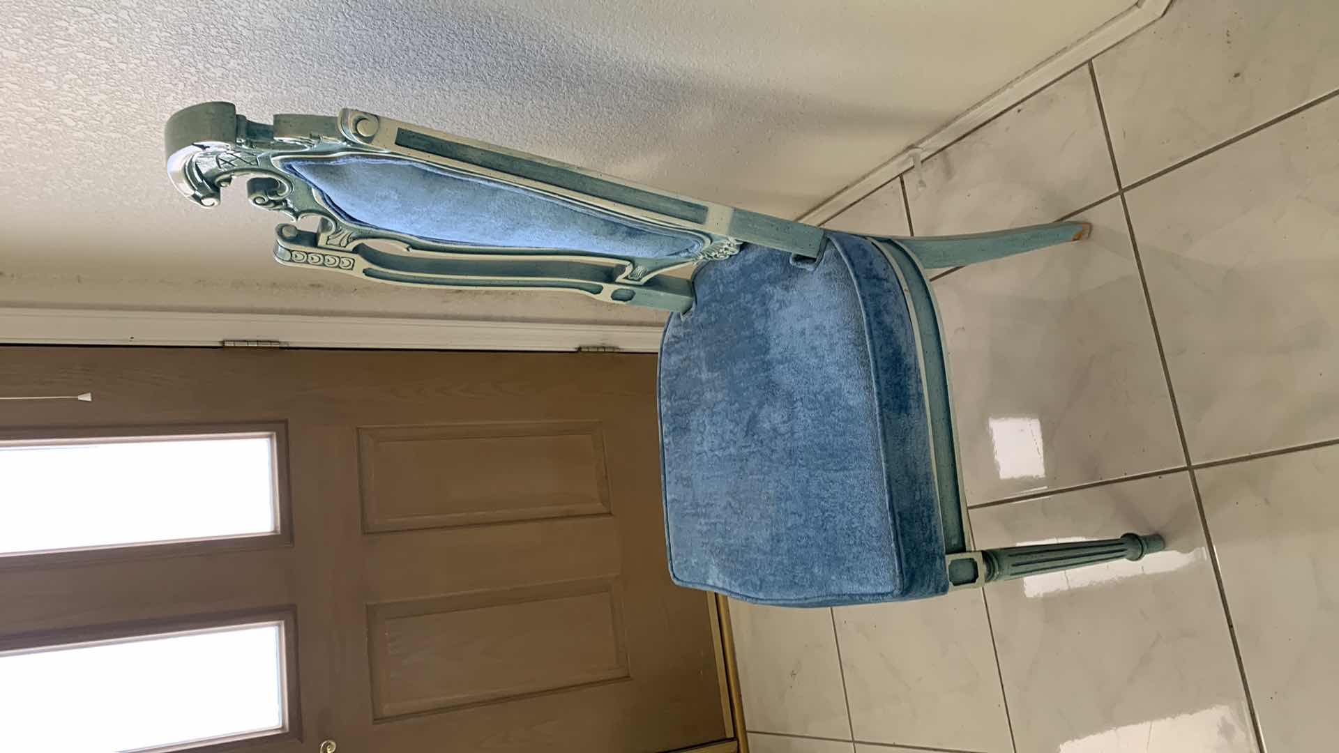 Photo 2 of VINTAGE ITALIAN ACCENT BLUE HIGH BACK SIDE CHAIR W UPHOLSTERED BLUE VELOUR SEAT & BACK