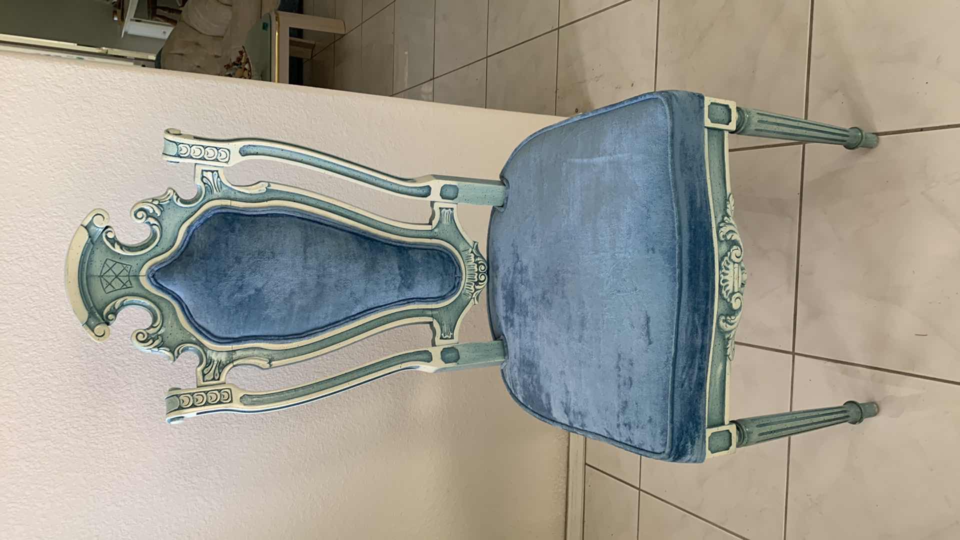 Photo 1 of VINTAGE ITALIAN ACCENT BLUE HIGH BACK SIDE CHAIR W UPHOLSTERED BLUE VELOUR SEAT & BACK