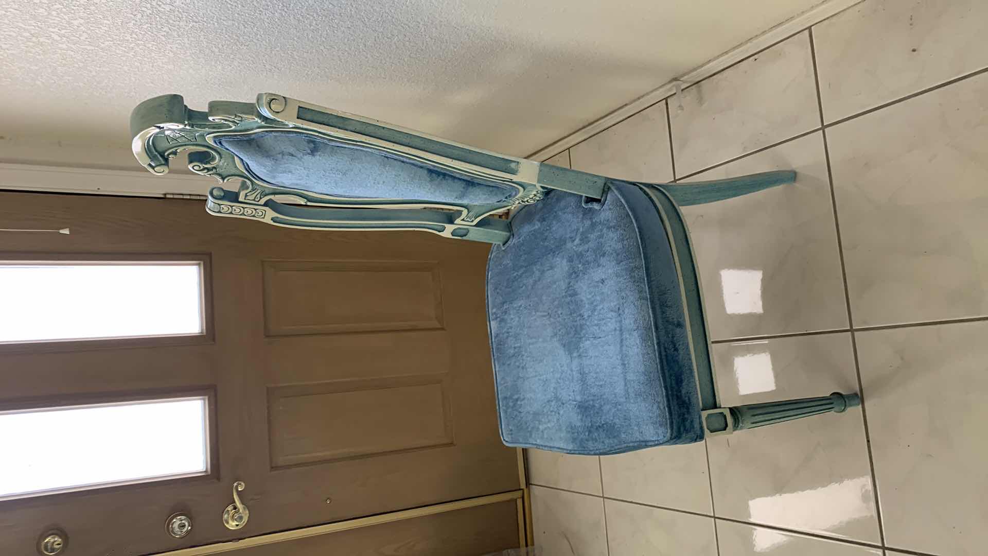 Photo 1 of VINTAGE ITALIAN ACCENT BLUE HIGH BACK SIDE CHAIR W UPHOLSTERED BLUE VELOUR SEAT & BACK