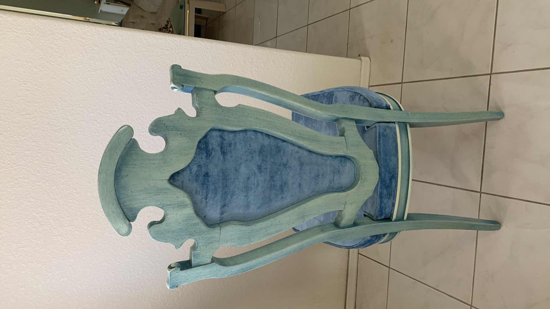 Photo 3 of VINTAGE ITALIAN ACCENT BLUE HIGH BACK SIDE CHAIR W UPHOLSTERED BLUE VELOUR SEAT & BACK