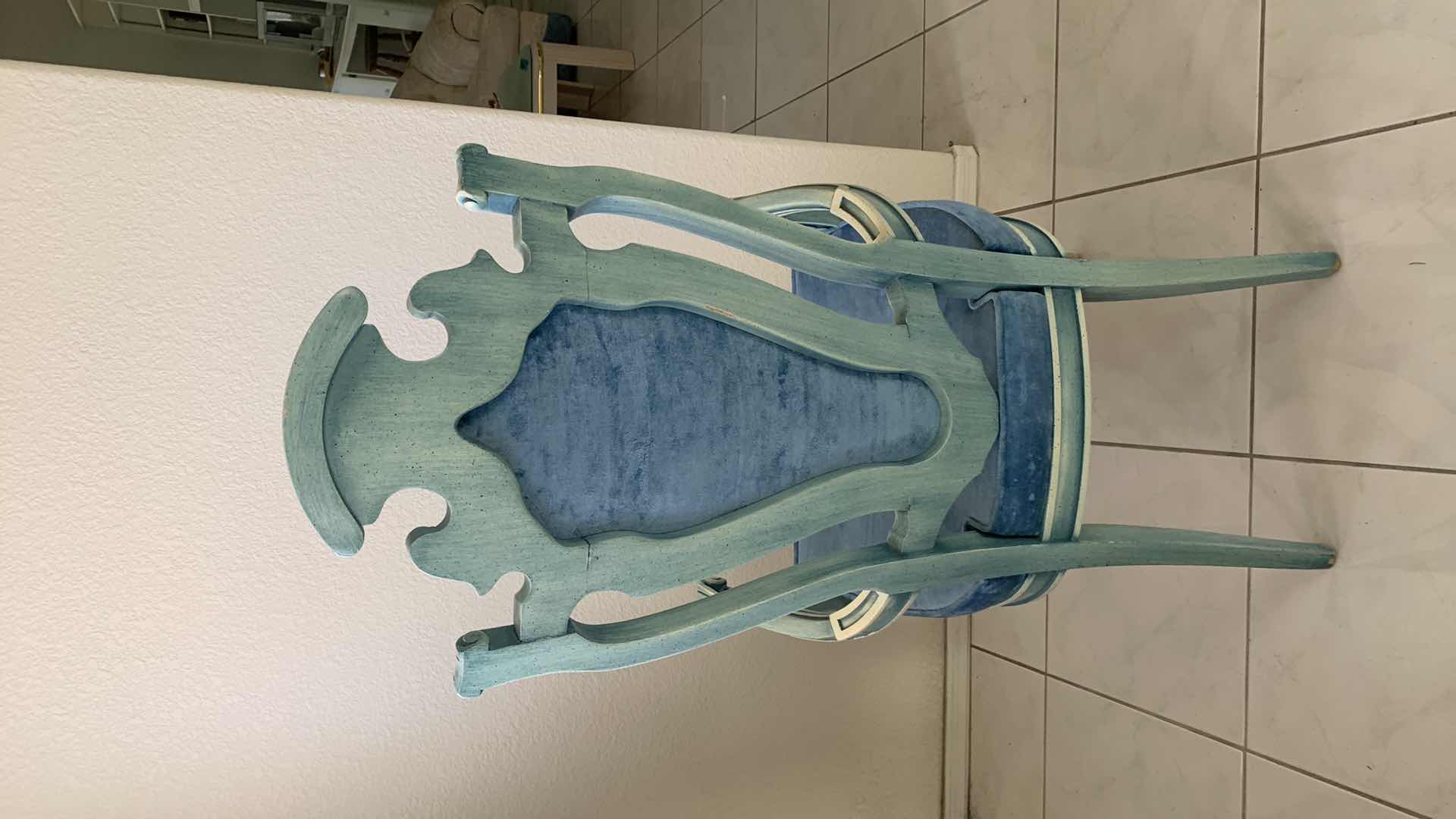 Photo 1 of VINTAGE ITALIAN ACCENT BLUE HIGH BACK SIDE CHAIR W UPHOLSTERED BLUE VELOUR SEAT & BACK