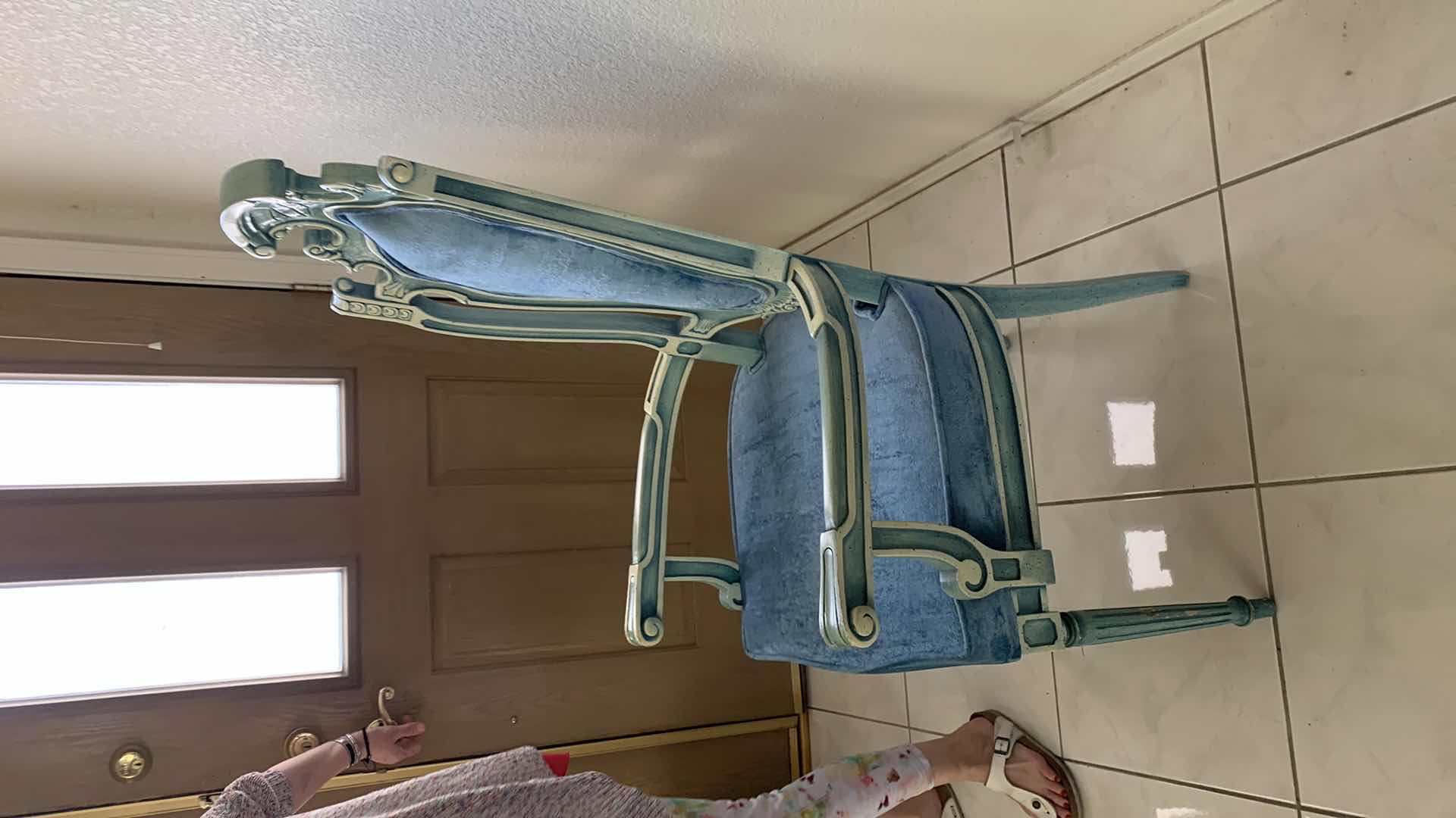 Photo 1 of VINTAGE ITALIAN ACCENT BLUE HIGH BACK SIDE CHAIR W UPHOLSTERED BLUE VELOUR SEAT & BACK