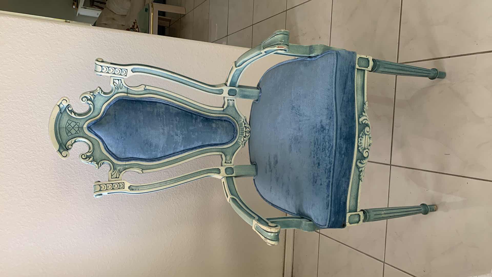 Photo 1 of VINTAGE ITALIAN ACCENT BLUE HIGH BACK SIDE CHAIR W UPHOLSTERED BLUE VELOUR SEAT & BACK