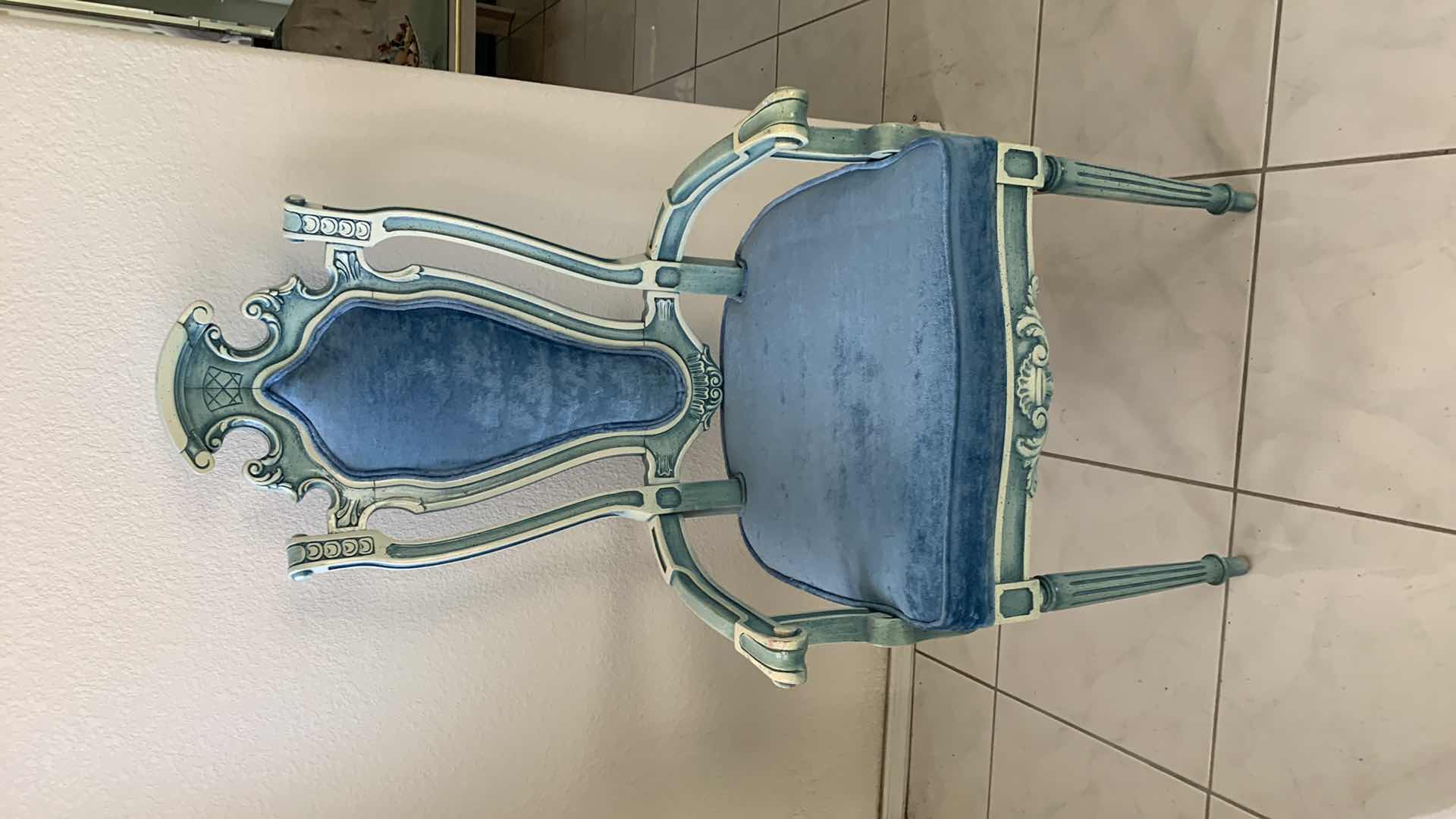 Photo 1 of VINTAGE ITALIAN ACCENT BLUE HIGH BACK SIDE CHAIR W UPHOLSTERED BLUE VELOUR SEAT & BACK