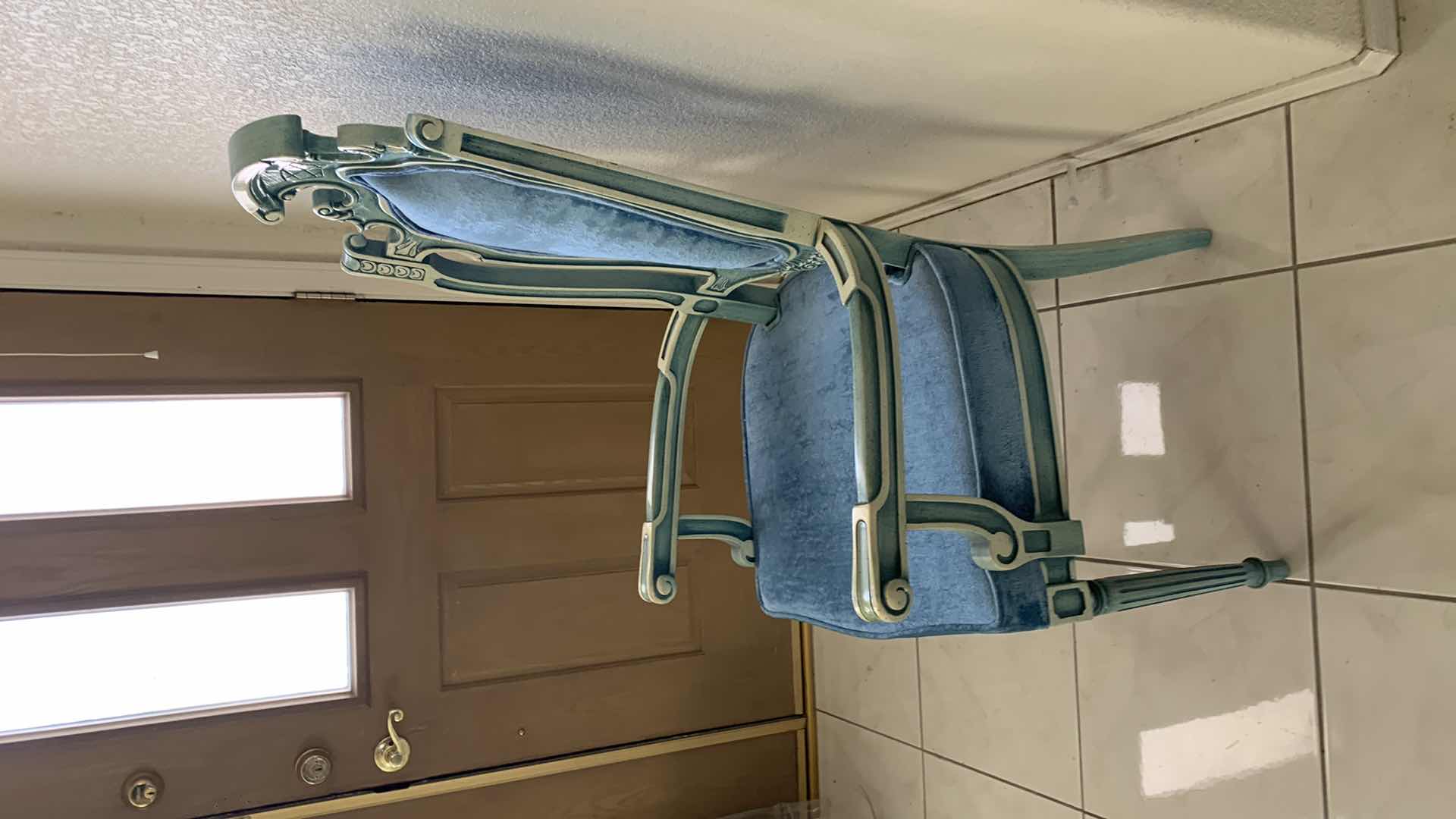 Photo 1 of VINTAGE ITALIAN ACCENT BLUE HIGH BACK SIDE CHAIR W UPHOLSTERED BLUE VELOUR SEAT & BACK