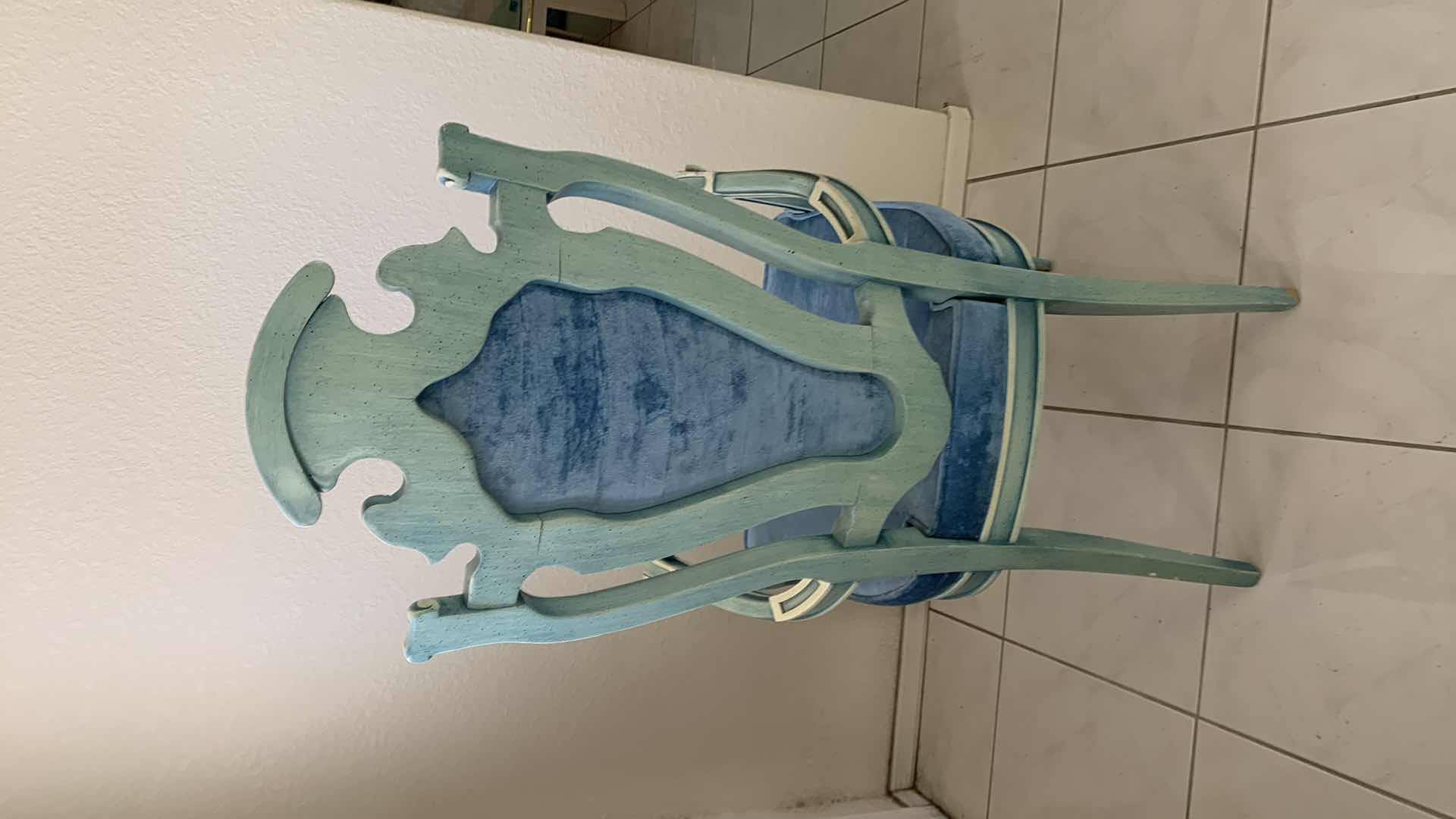 Photo 3 of VINTAGE ITALIAN ACCENT BLUE HIGH BACK SIDE CHAIR W UPHOLSTERED BLUE VELOUR SEAT & BACK