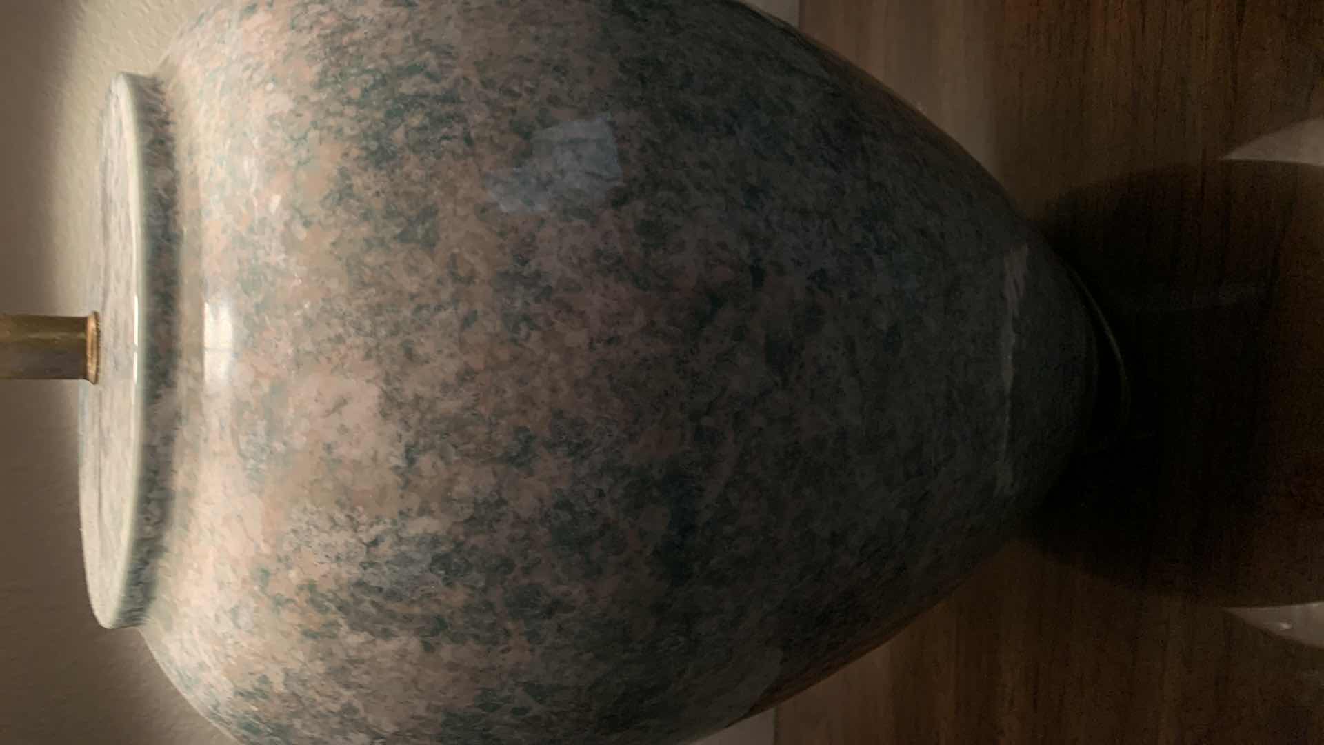 Photo 2 of HIGH GLOSS ANTIQUED GREEN TABLE LAMP W SHADE H33” 