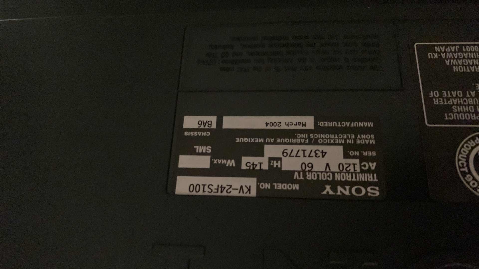 Photo 1 of 24” SONY CRT TELEVISION,VHS PLAYER AND TV CART