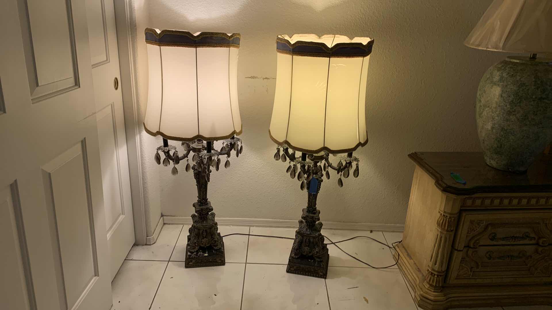 Photo 1 of 2- MID CENTURY STYLE TABLE LAMPS W SHADES H48” 