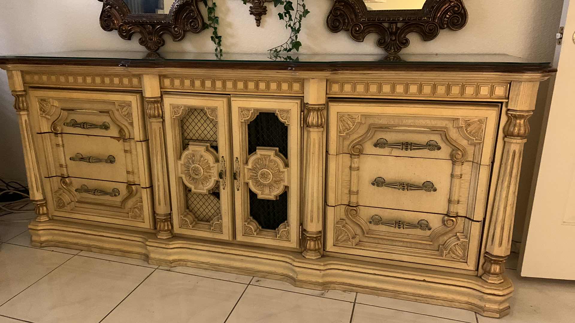 Photo 1 of VINTAGE STYLE TUSCAN DRESSER/BUFFET TABLE. 6 DRAWERS, TWO DOOR CABINET. 80” X 20” H 33”