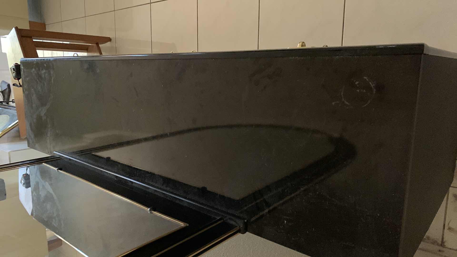 Photo 1 of 1980'S ART DECO REVIVAL-HIGH GLOSS LACQUER GOLD & BLACK MIRRORED DRESSER  83” X 17” H 72”