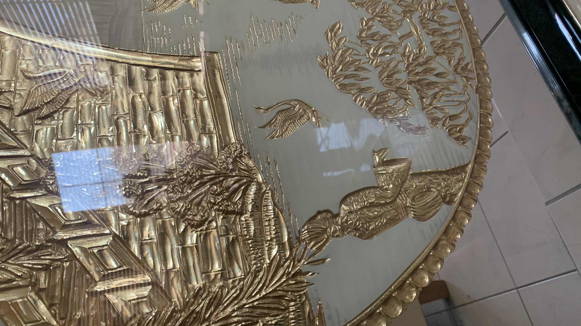 Photo 1 of  CHINOISERIE GILDED CARVING AND EGLOMISE ARTWORK 41” X 41”