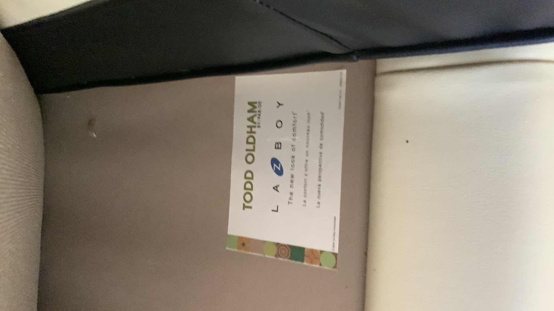 Photo 1 of TODD OLDHAM LA-Z-BOY BLACK & TAN GEOMETRIC PRINT LEATHER SOFA 83” X 36” H 37”