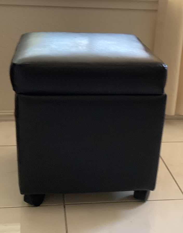 Photo 1 of LEATHER OTTOMAN WITH WHEELS AND STORAGE 17” X 17” H 19”