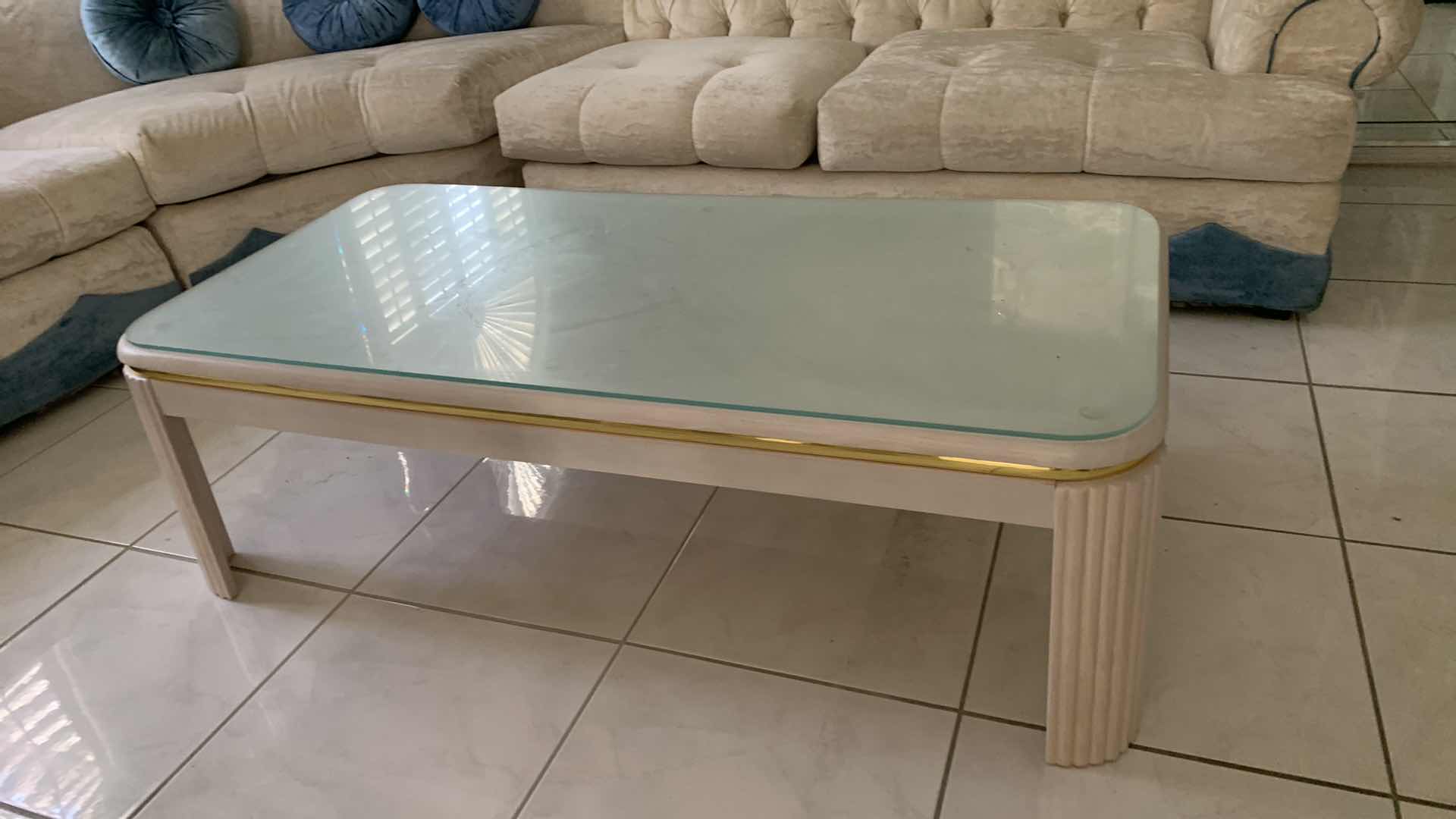 Photo 1 of GLASSTOP ART DECO COFFEE TABLE 57” X 23” H 15”. PART OF SET WITH END TABLE (SOLD SEPARATELY)