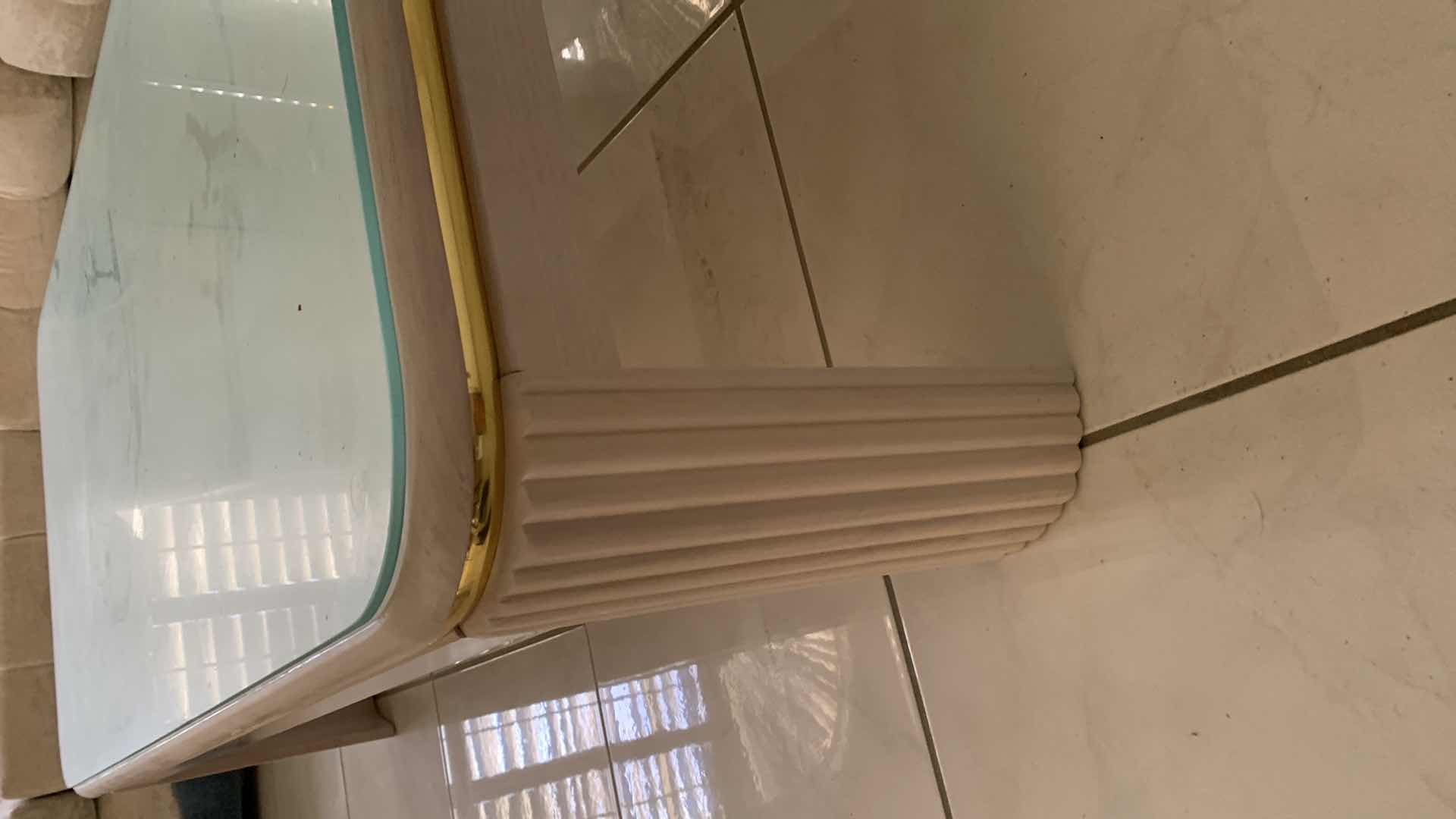 Photo 3 of GLASSTOP ART DECO COFFEE TABLE 57” X 23” H 15”. PART OF SET WITH END TABLE (SOLD SEPARATELY)