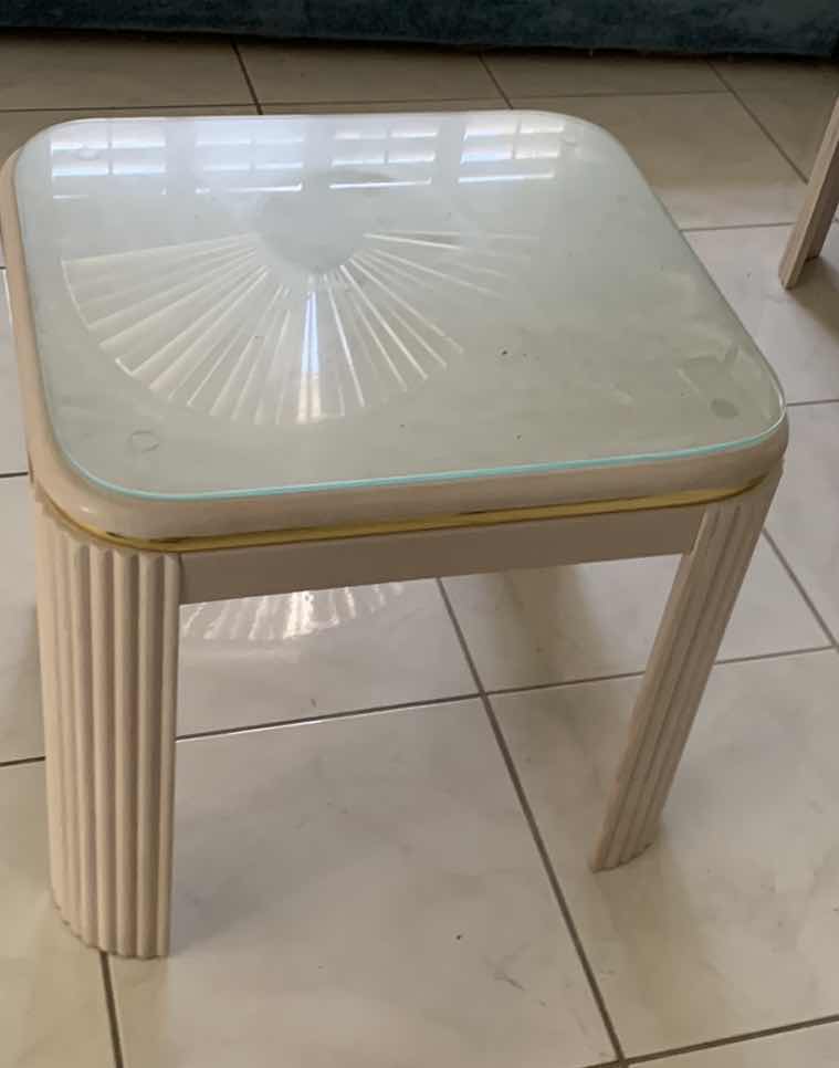 Photo 1 of GLASSTOP ART DECO END TABLE 20” X 22” H 20”. 1 OF 2 IN SET (SOLD SEPARATELY)