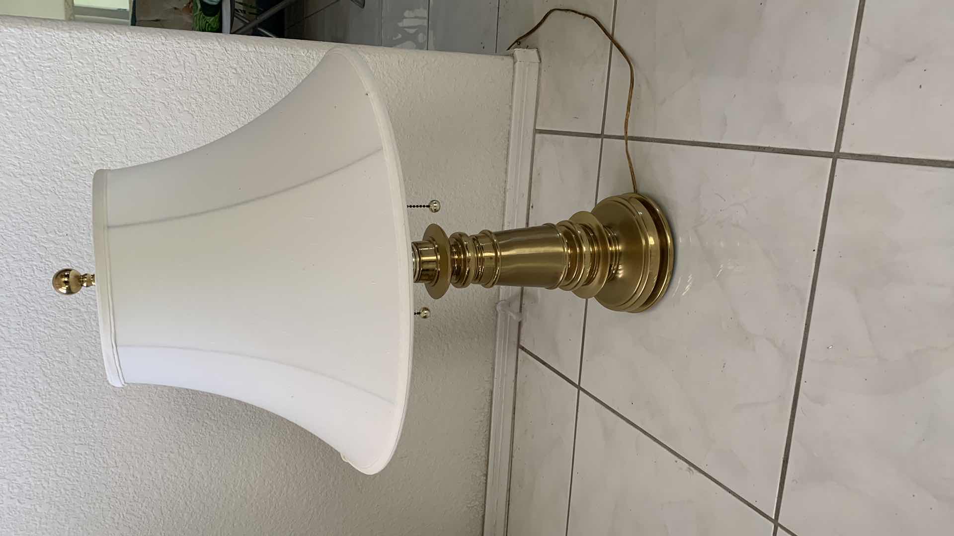 Photo 1 of BRASS TABLE LAMP W TULIP SHADE H30” 