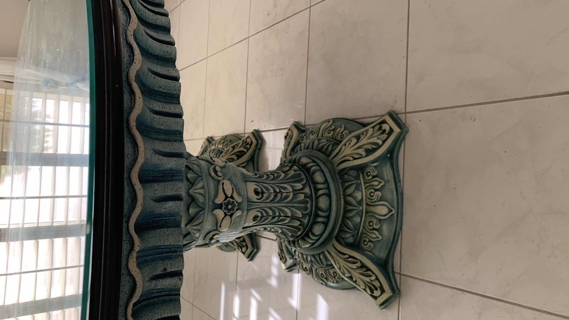 Photo 5 of VINTAGE INSPIRED TUSCAN, JADE COLORED DOUBLE PEDESTAL DINING TABLE W PROTECTIVE GLASS TOP 67” X 43” H 32”