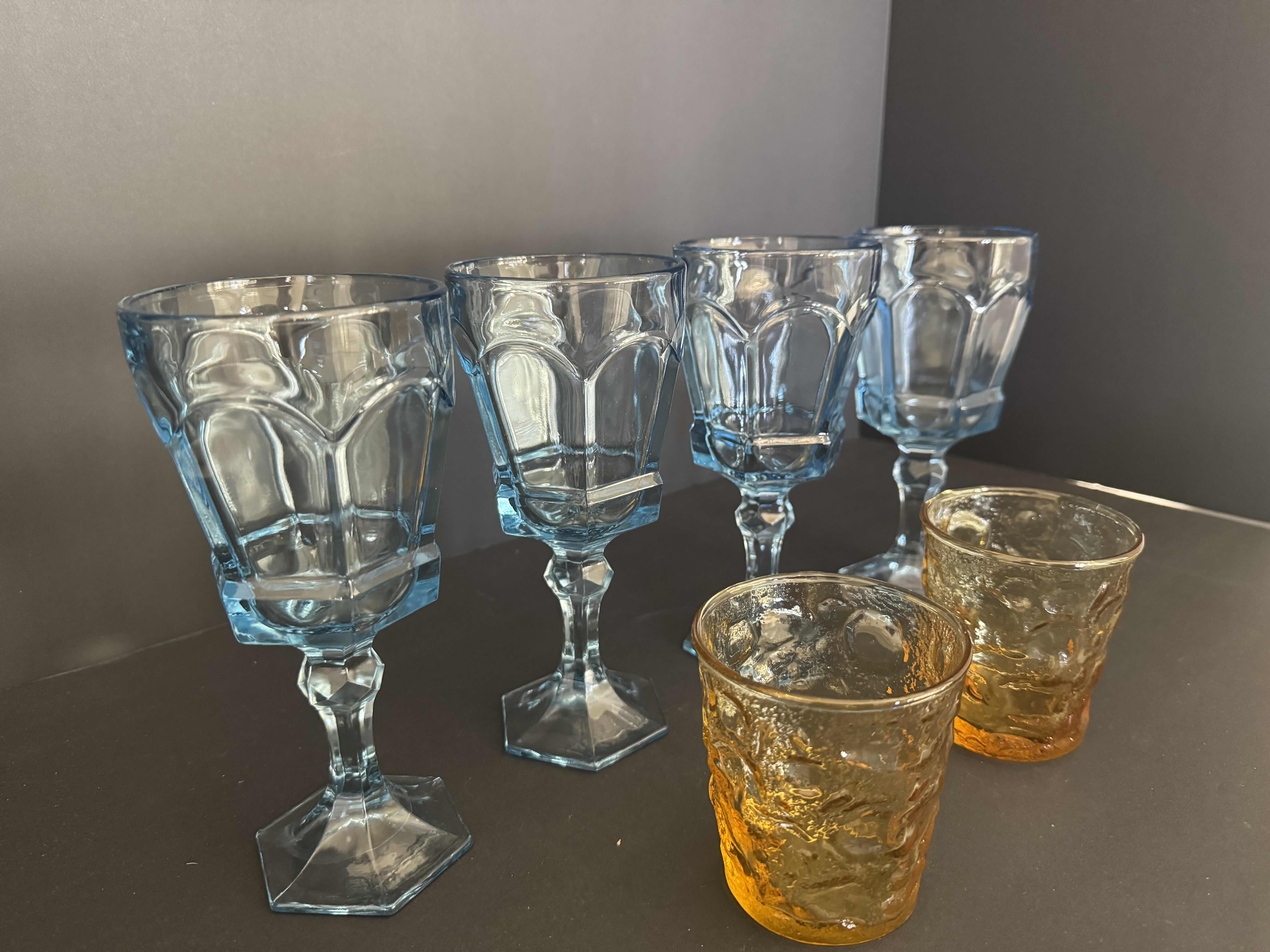 Photo 3 of SET OF 4 BLUE WINE GLASSES & 2 VINTAGE YELLOW GLASSES
