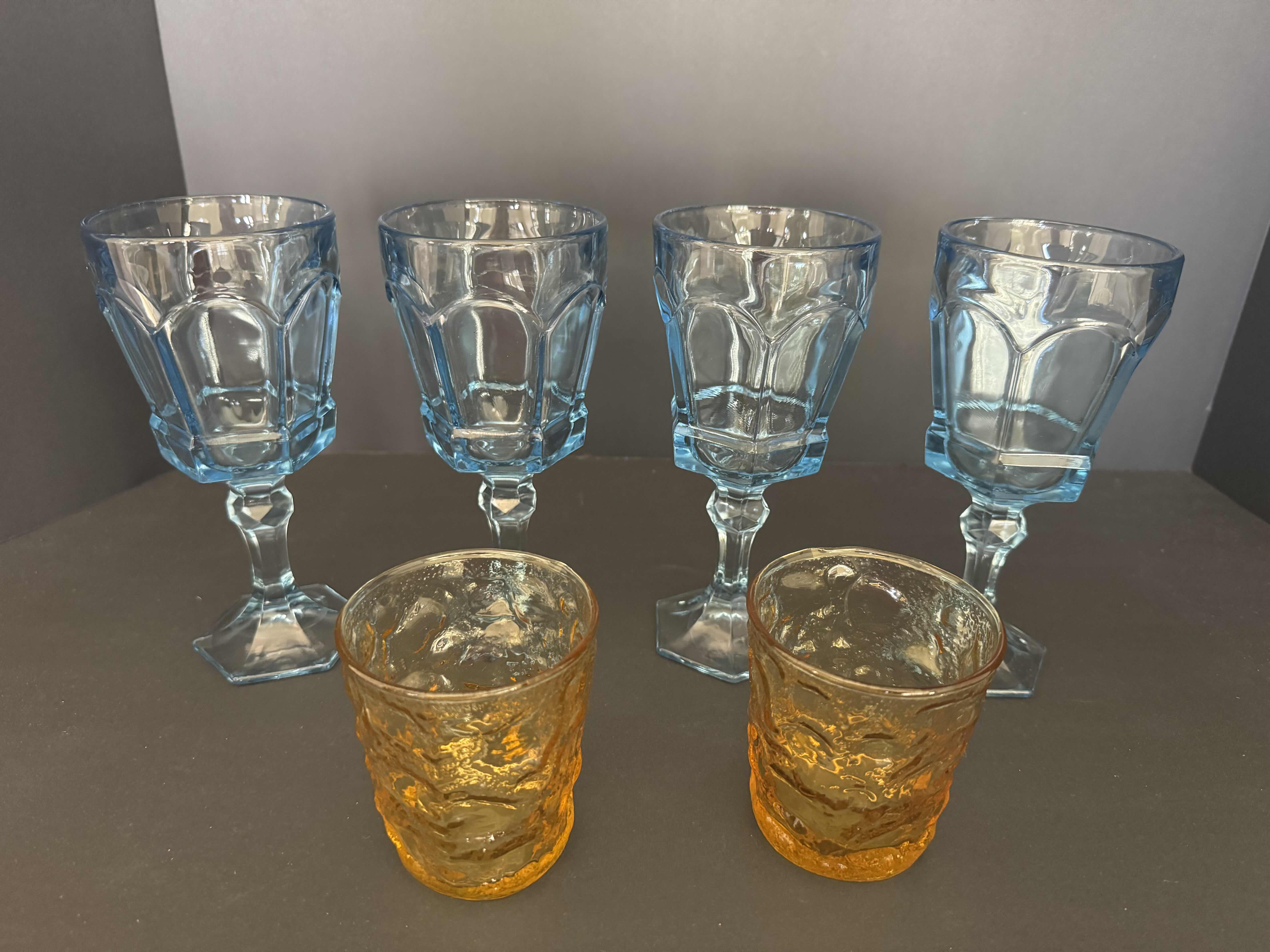 Photo 2 of SET OF 4 BLUE WINE GLASSES & 2 VINTAGE YELLOW GLASSES