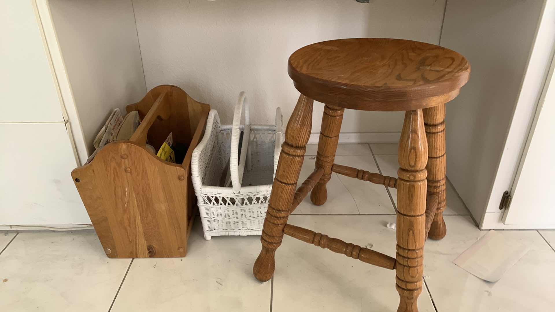 Photo 1 of 2-MAGAZINE RACKS AND A STOOL