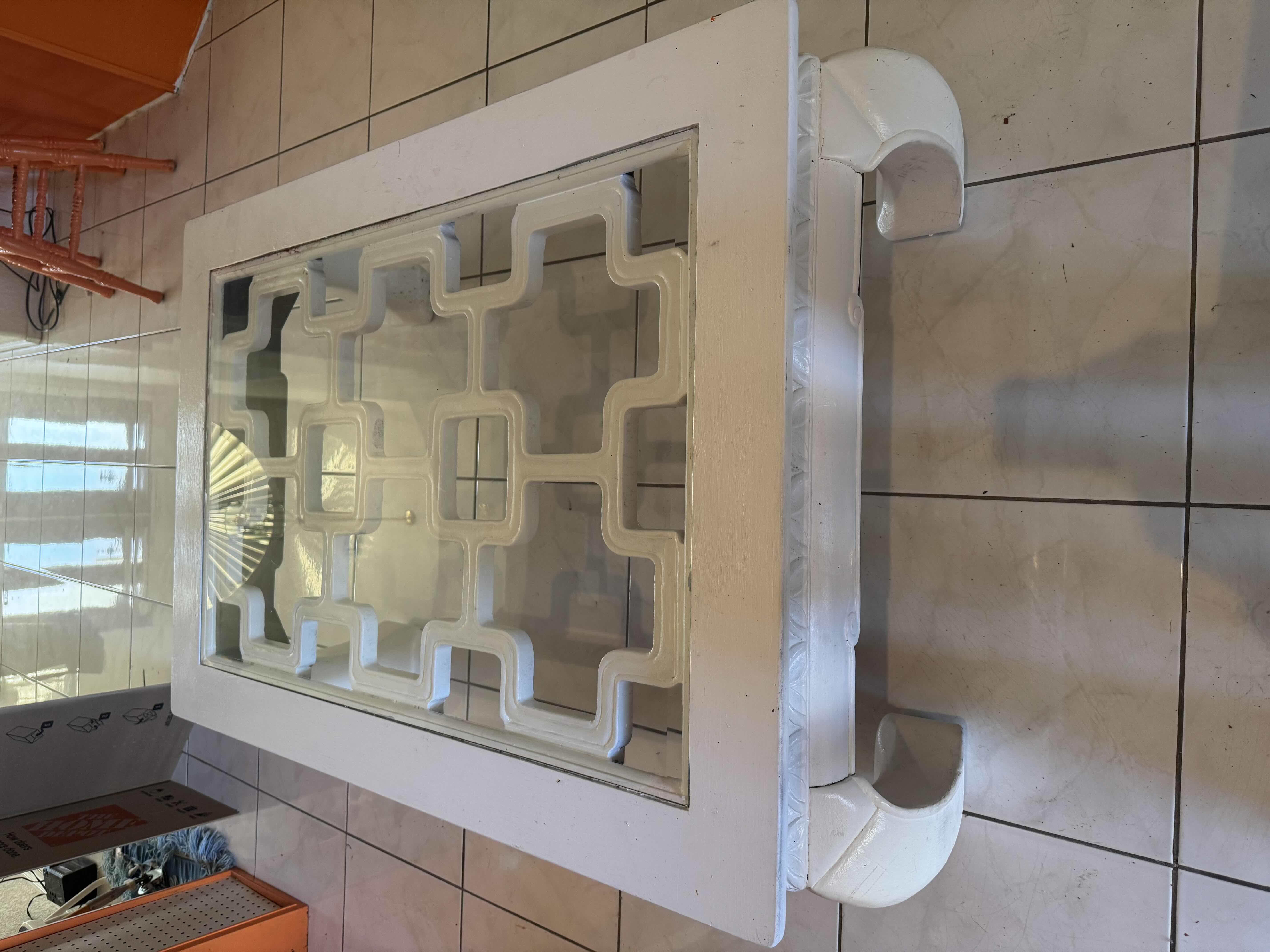 Photo 1 of WHITE PAINTED SOLID WOOD COFFEE TABLE WITH GLASS INLAY.  48“ x 34“ H 18”