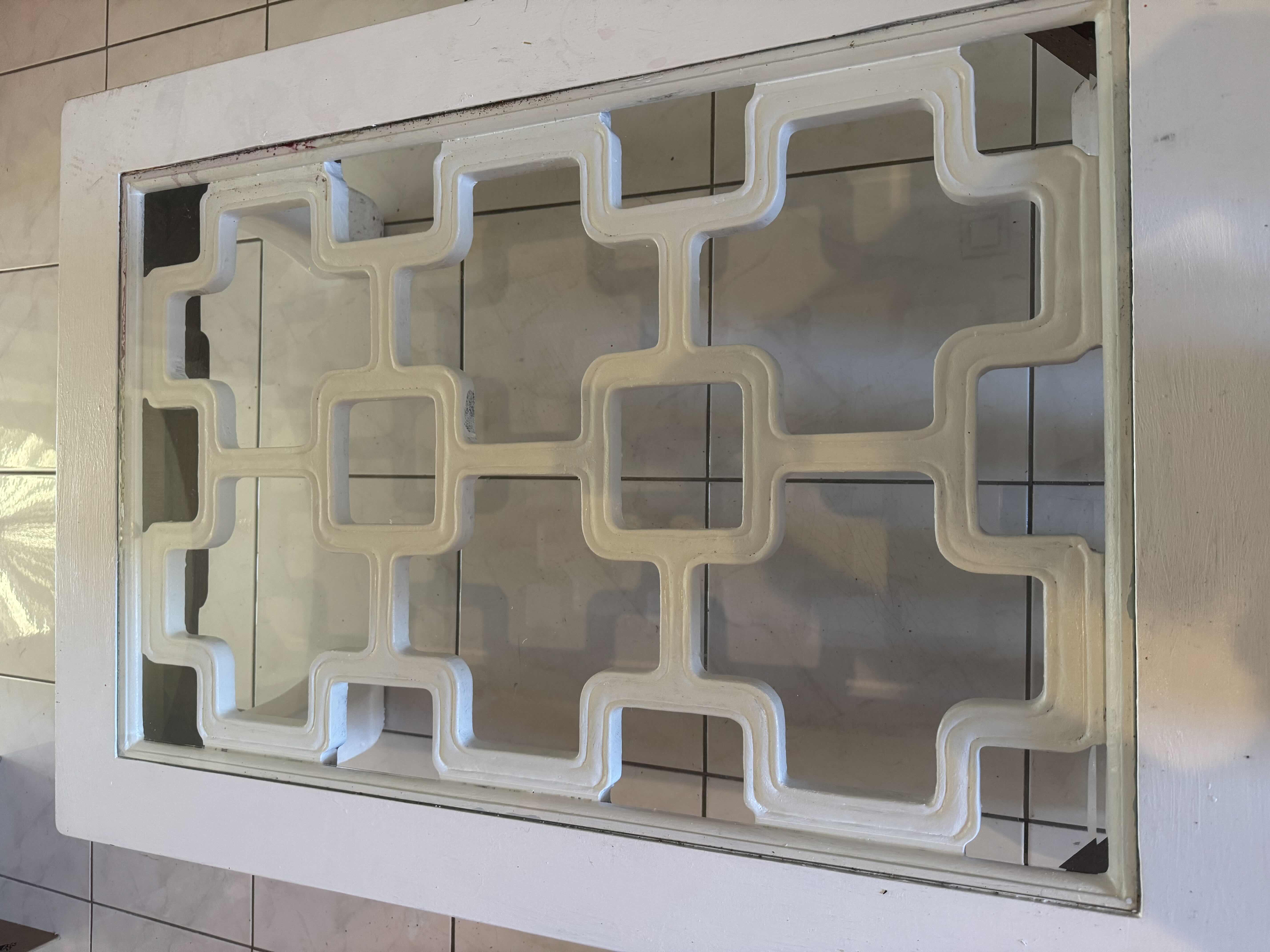 Photo 2 of WHITE PAINTED SOLID WOOD COFFEE TABLE WITH GLASS INLAY.  48“ x 34“ H 18”