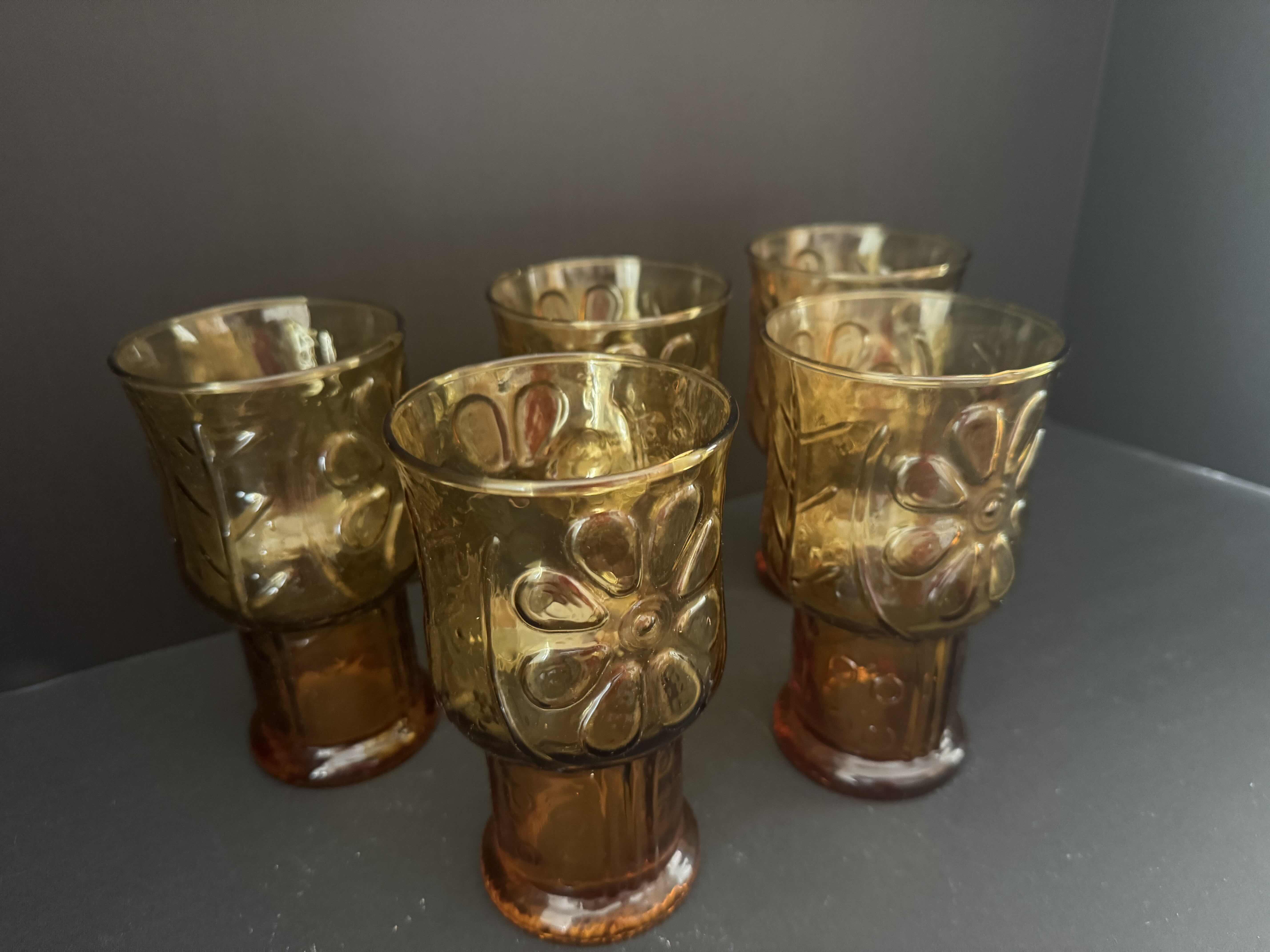 Photo 1 of 5 VINTAGE  COUNTRY GARDEN DAISY FLOWER JUICE GLASSES BY LIBBEY