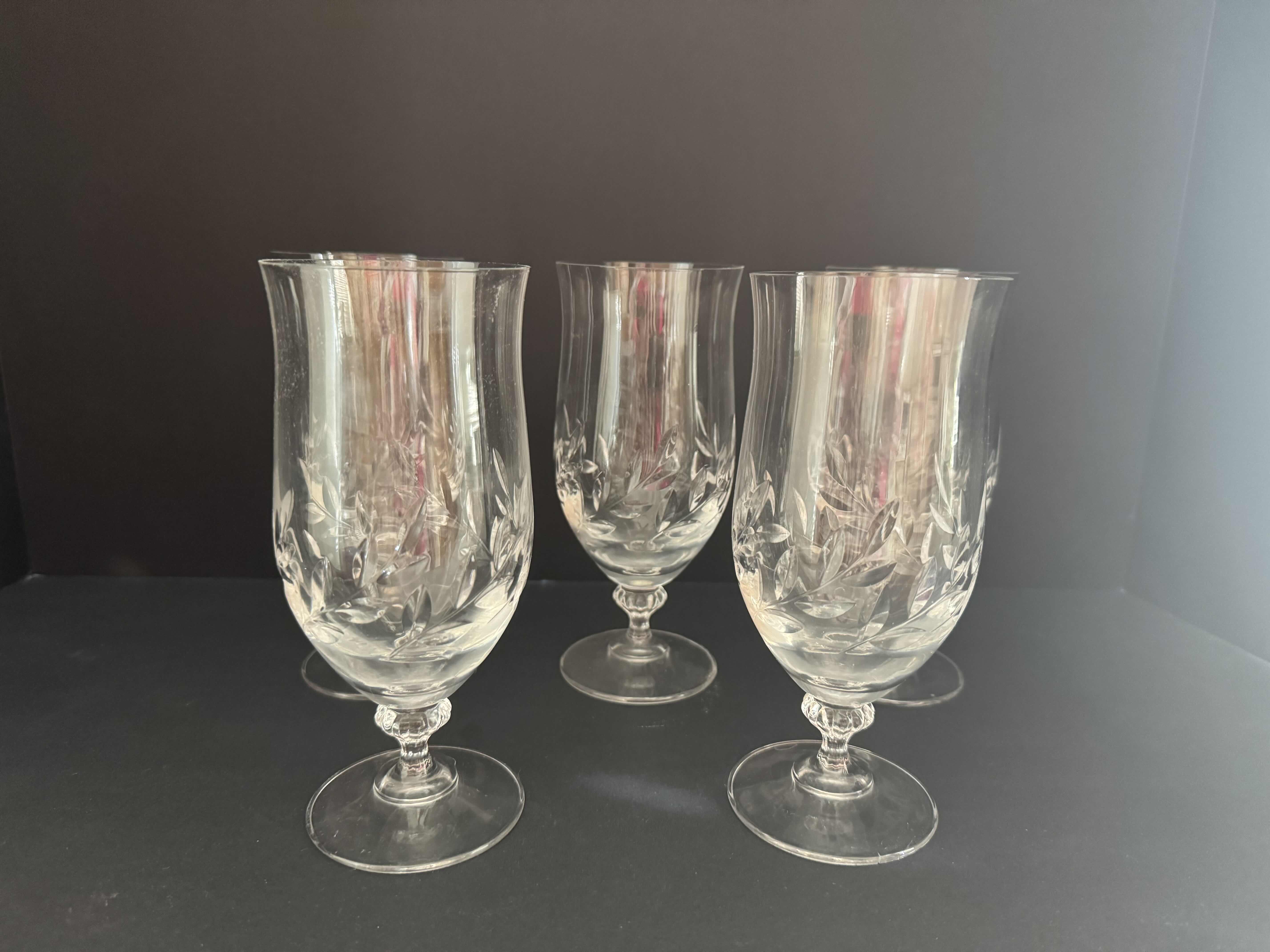Photo 1 of 5 VINTAGE ETCHED ATOMIC FLOWERS CRYSTAL WINE GOBLETS