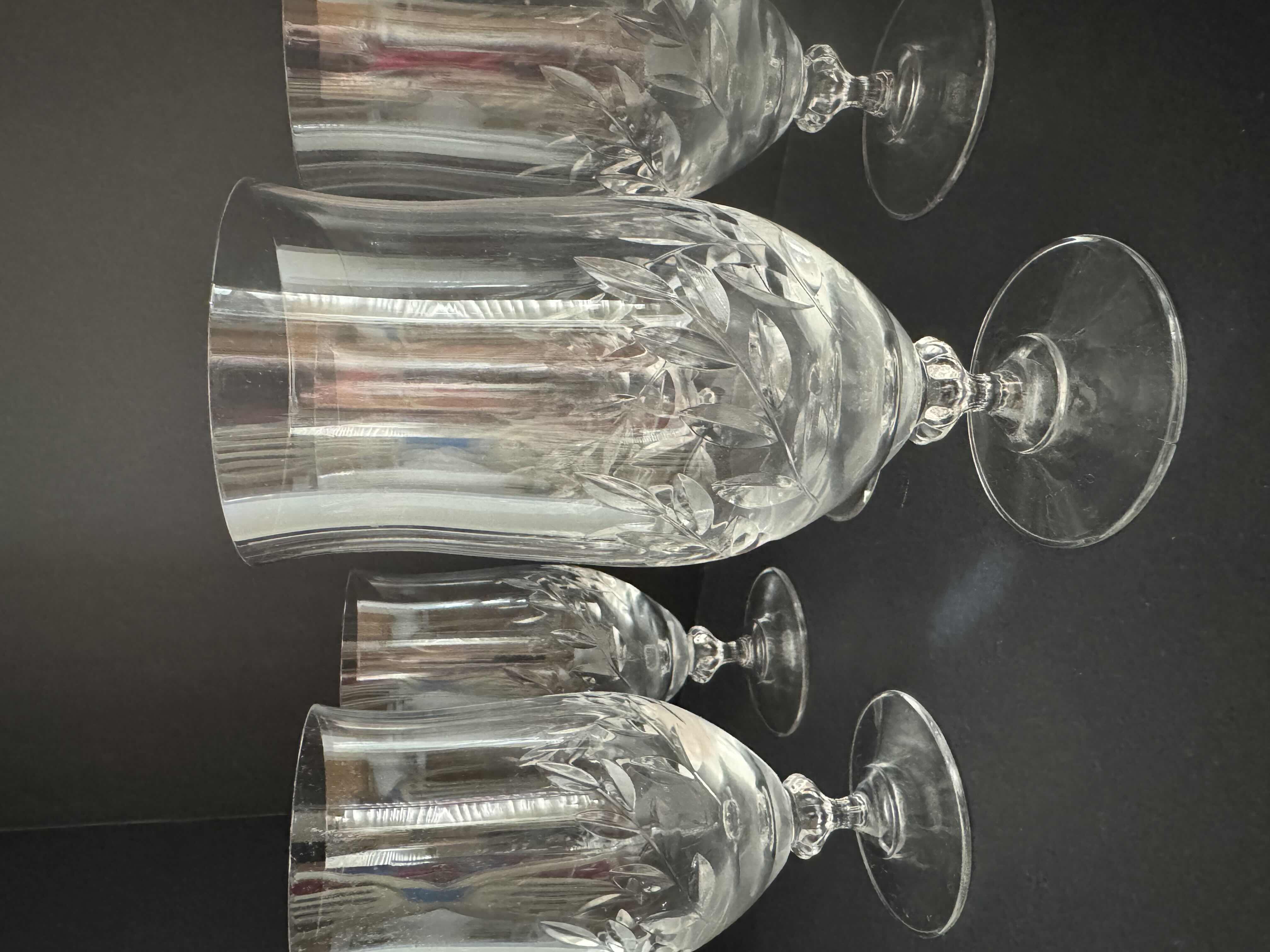 Photo 1 of 5 VINTAGE ETCHED ATOMIC FLOWERS CRYSTAL WINE GOBLETS