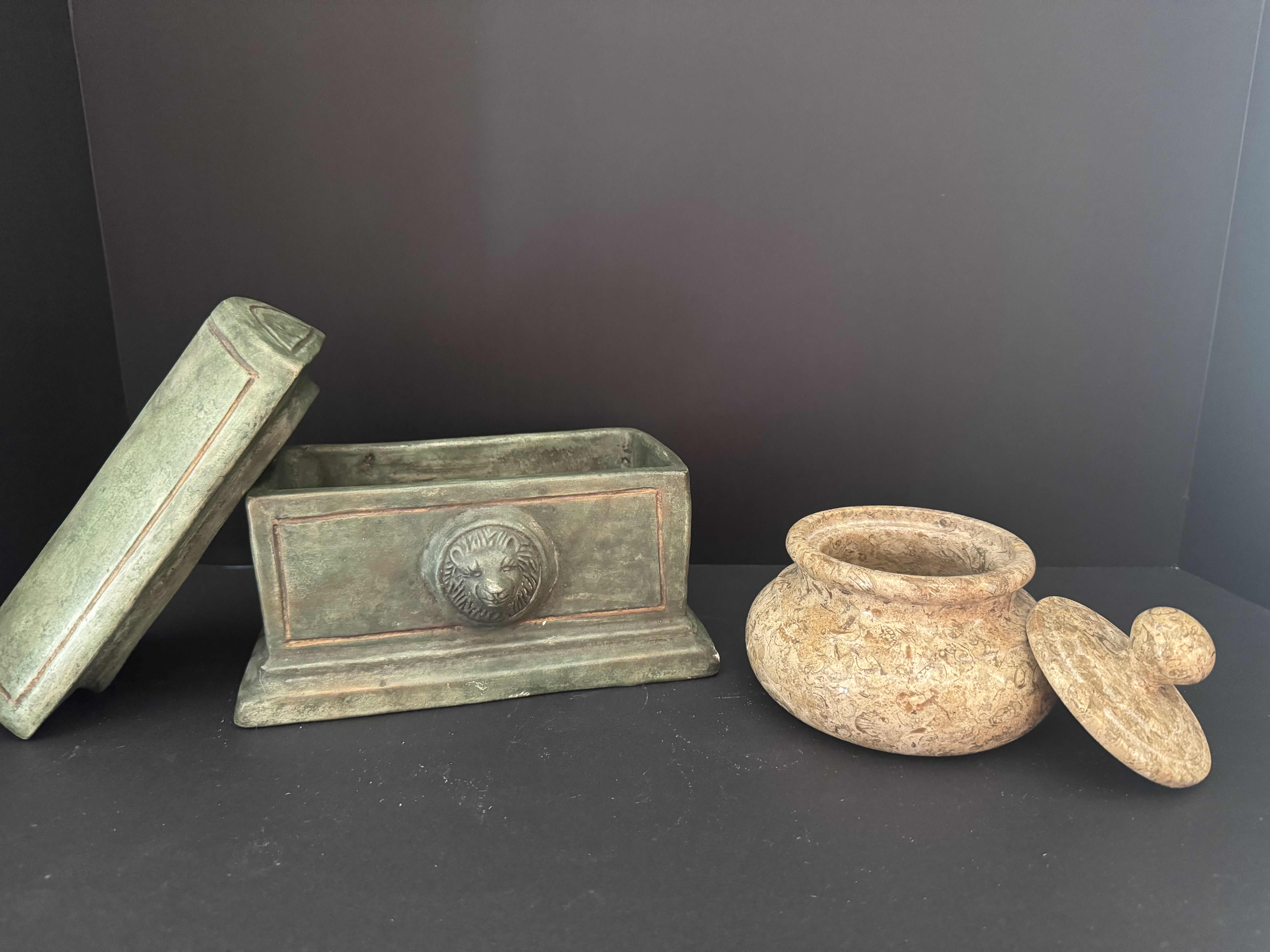 Photo 2 of 2 -LIDDED STONE AND CERAMIC DECORATIVE CONTAINERS