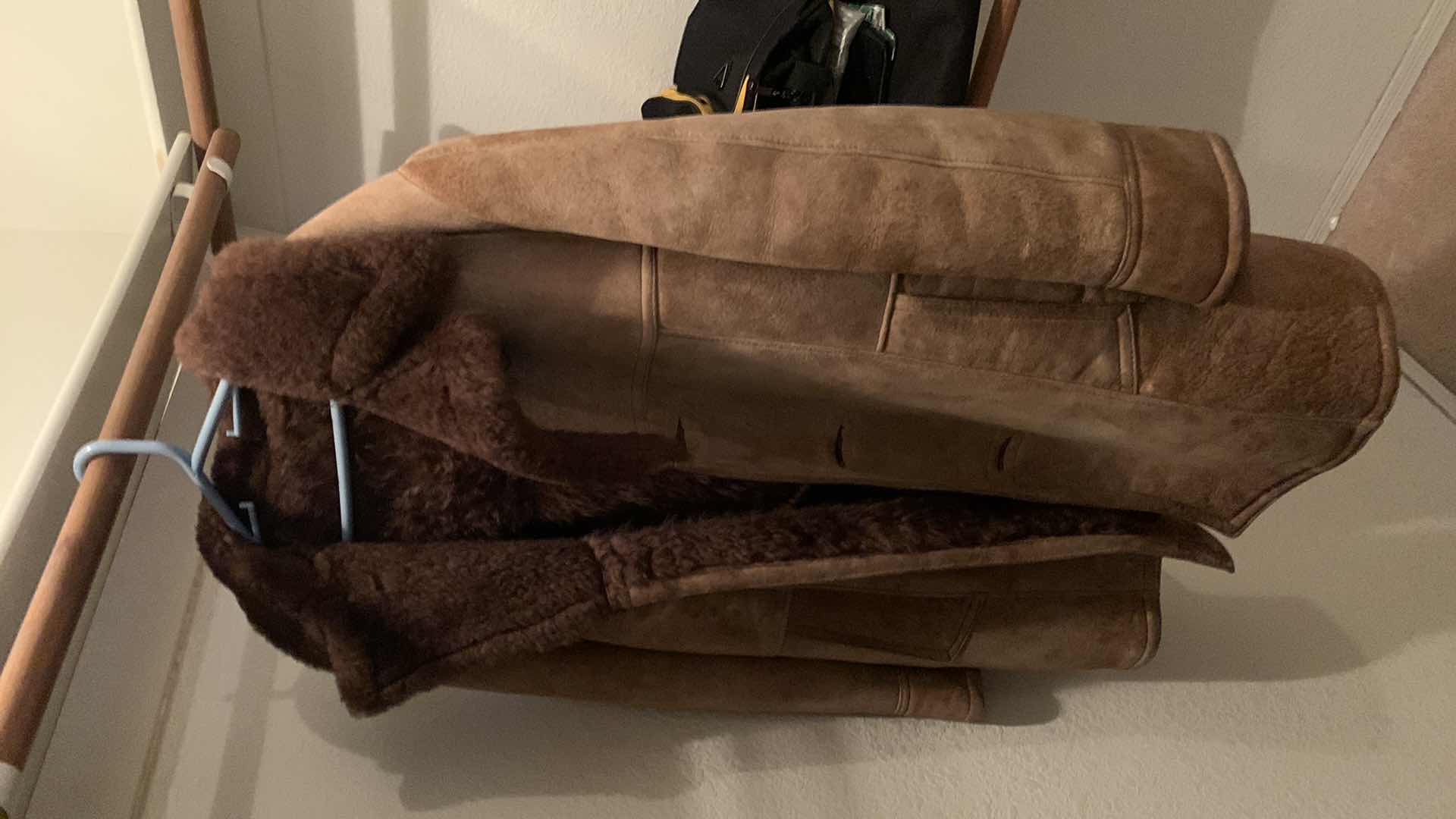 Photo 1 of MENS BROWN LEATHER SHEARLING COAT SIZE XL