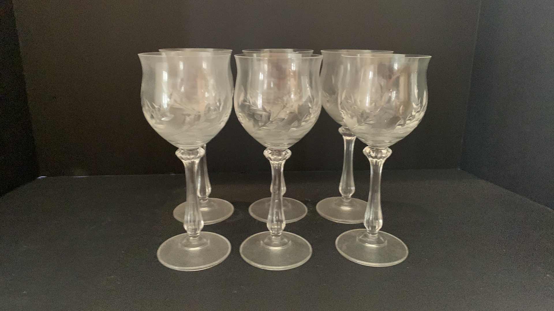 Photo 1 of 6-ETCHED GLASS WINE GOBLETS