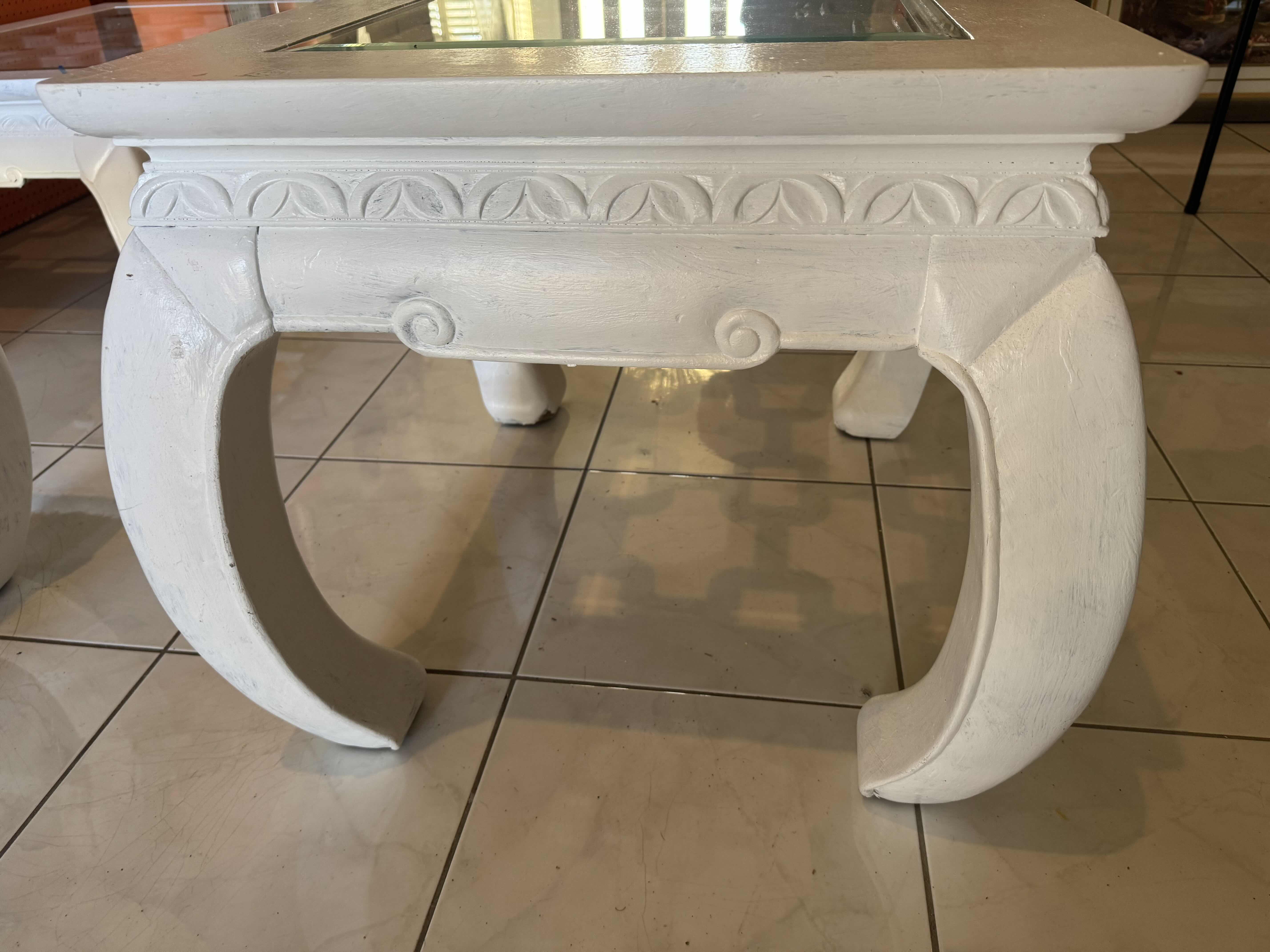 Photo 1 of HOME DECOR-SOLID WOOD WHITE PAINTED END TABLE WITH GLASS INLAY. 24" X 24" X 28"H