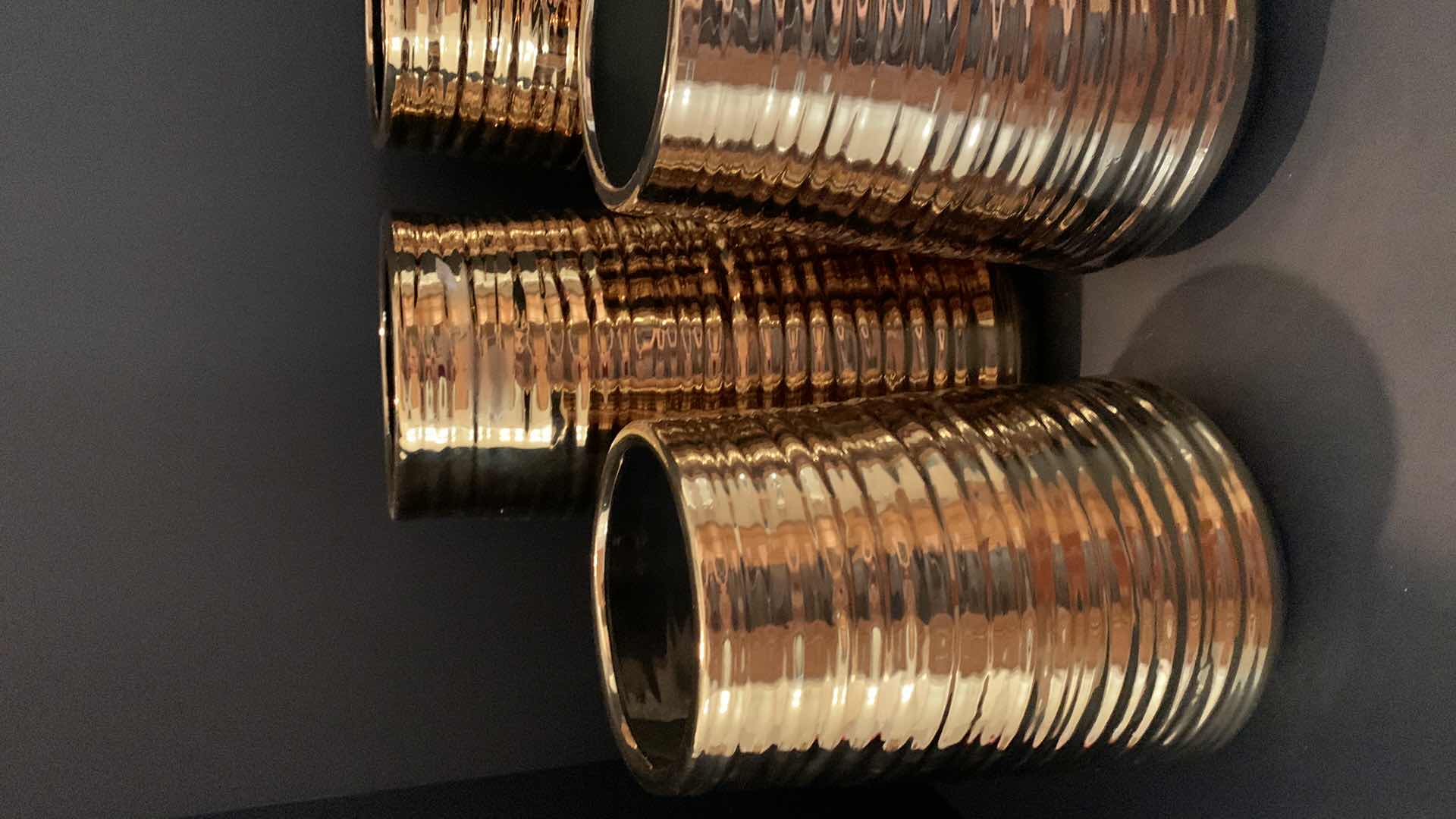 Photo 1 of 5-BRONZE LAQUERED CERAMIC VASES  TALLEST IS 12”H