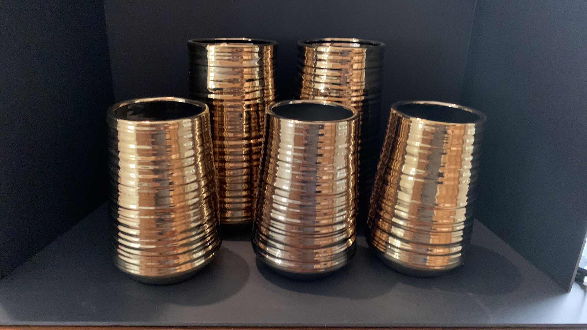 Photo 1 of 5-BRONZE LAQUERED CERAMIC VASES  TALLEST IS 12”H