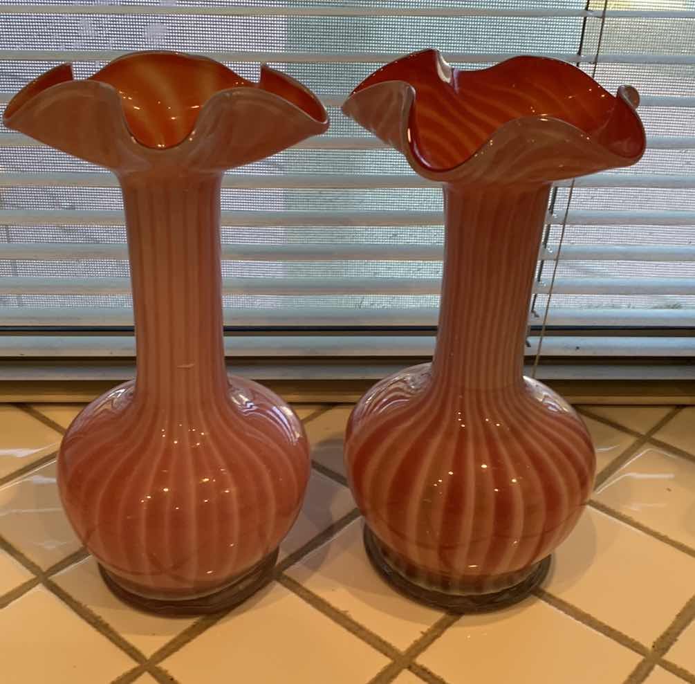 Photo 1 of 2-BLOWN GLASS MURANO STYLE VASES 9” TALL
