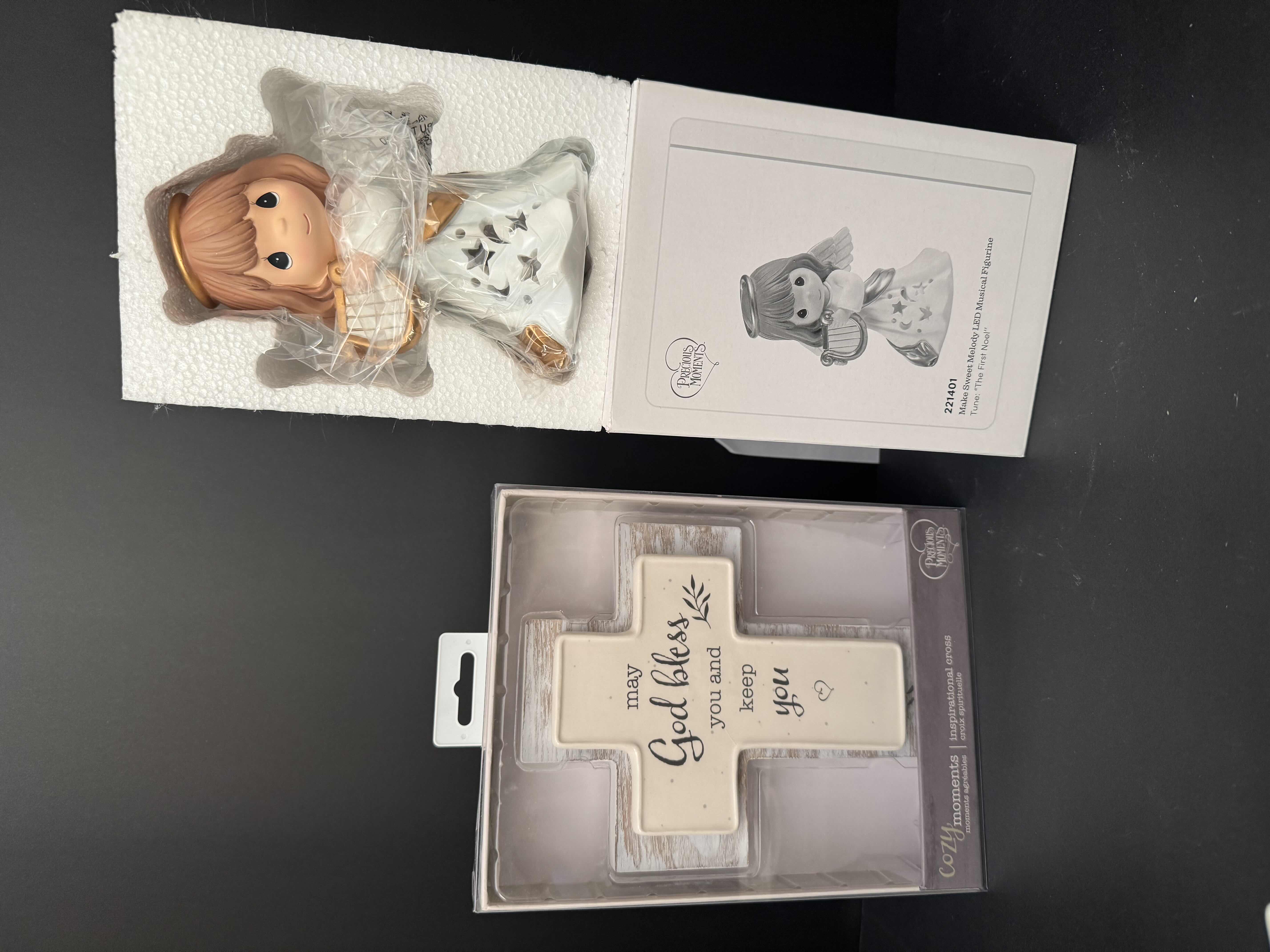 Photo 1 of 2 ITEMS- NIB PRECIOUS MOMENTS INSPIRATIONAL CROSS AND 221401 NIB MAKE SWEET MELODY LED MUSICAL FIGURINE