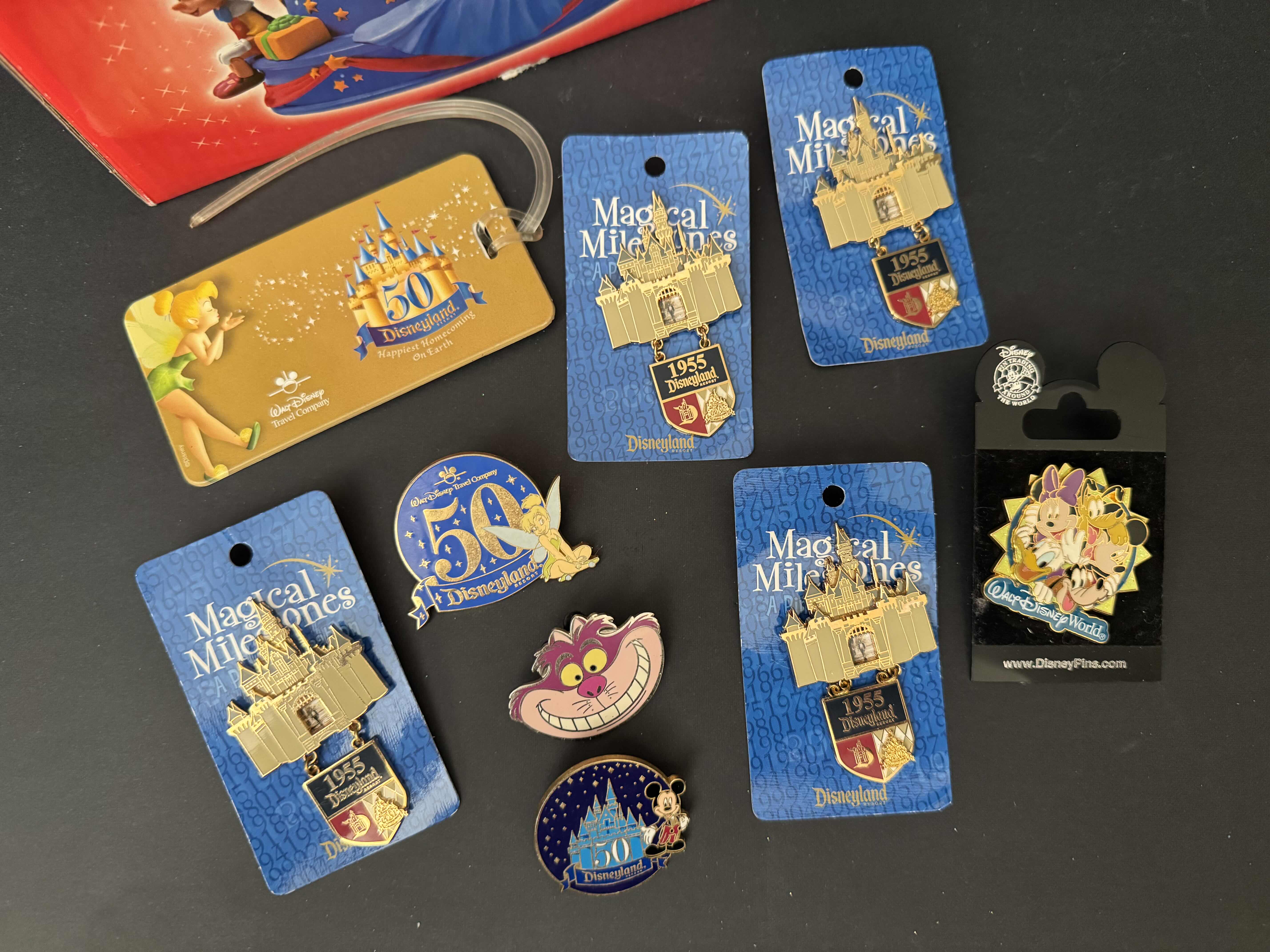 Photo 1 of 10- COLLECTIBLE DISNEY ITEMS (1) NIB MUSICAL BIRTHDAY WATER GLOBE AND (1) LUGGAGE TAG AND (8) COLLECTIBLE PINS