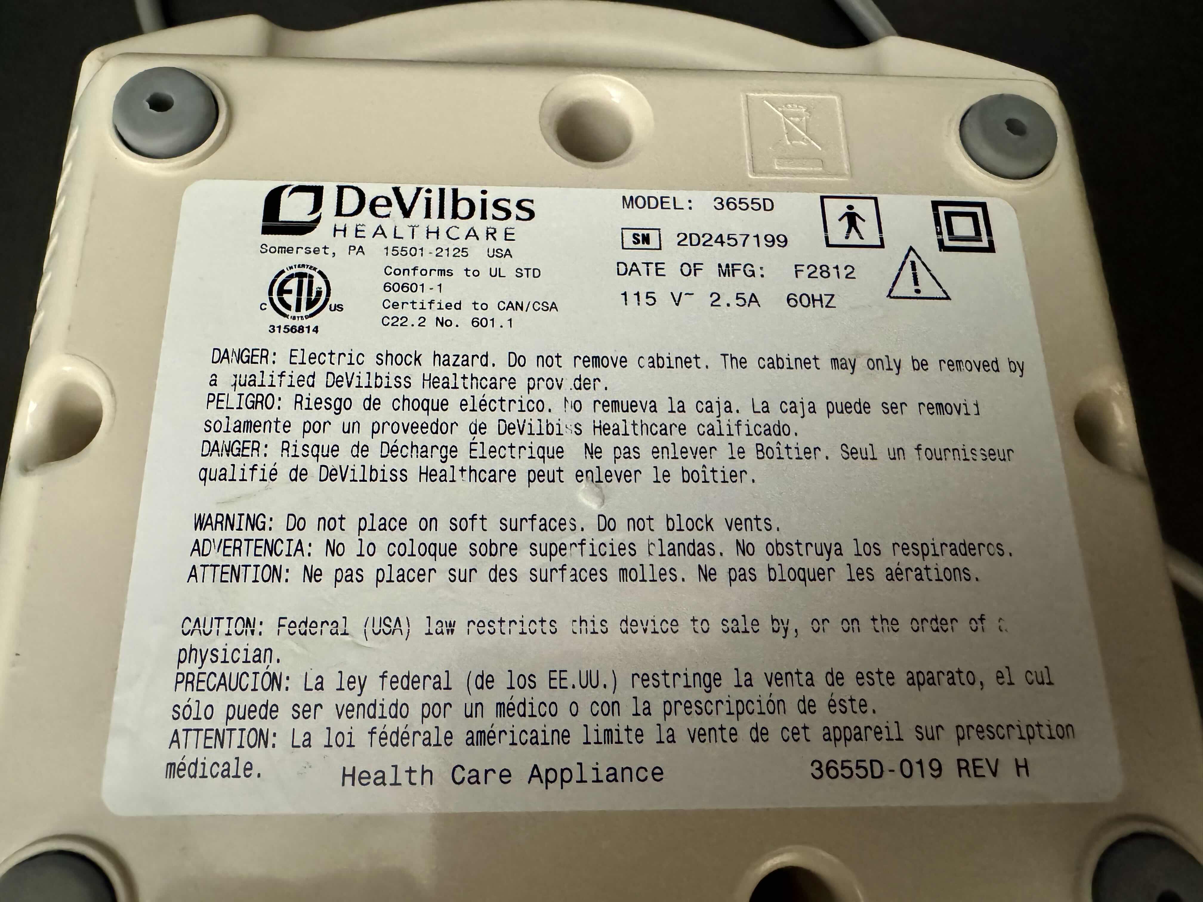 Photo 3 of DEVILBISS NEBULIZER WITH INSTRUCTION MANUAL