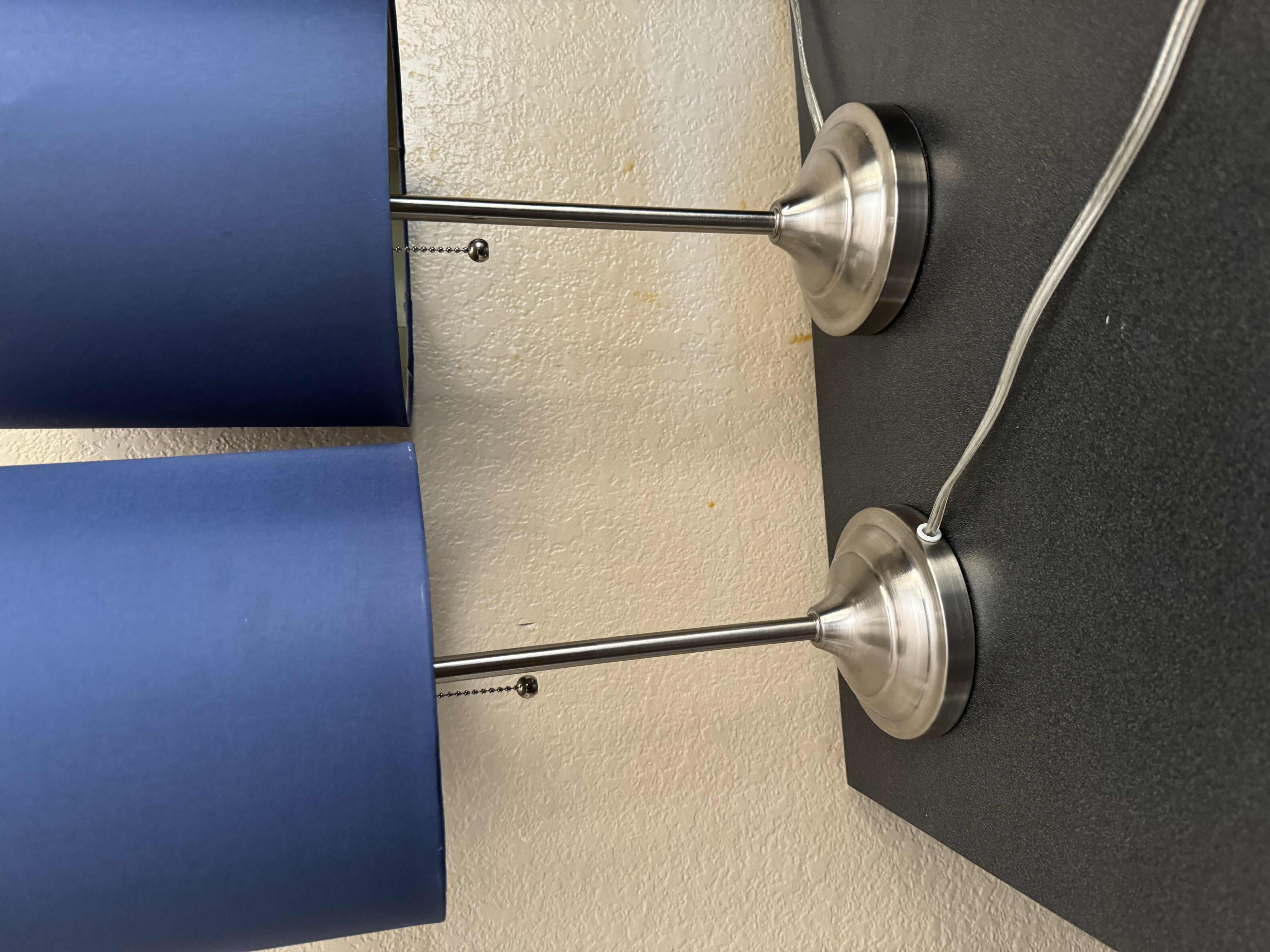 Photo 2 of 2 BRUSHED CHROME NAVY BLUE PULL CHAIN LAMPS H19”