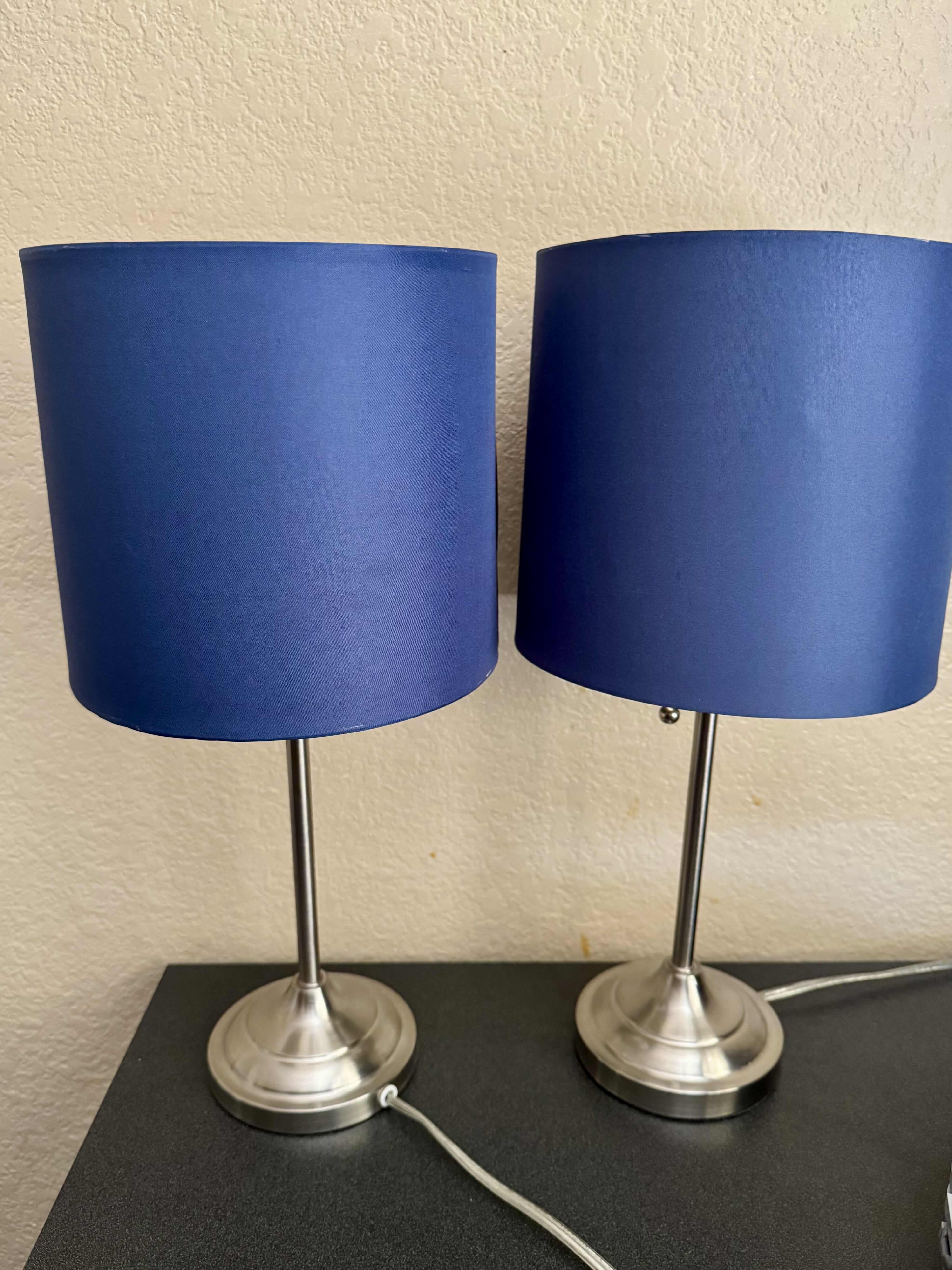 Photo 1 of 2 BRUSHED CHROME NAVY BLUE PULL CHAIN LAMPS H19”