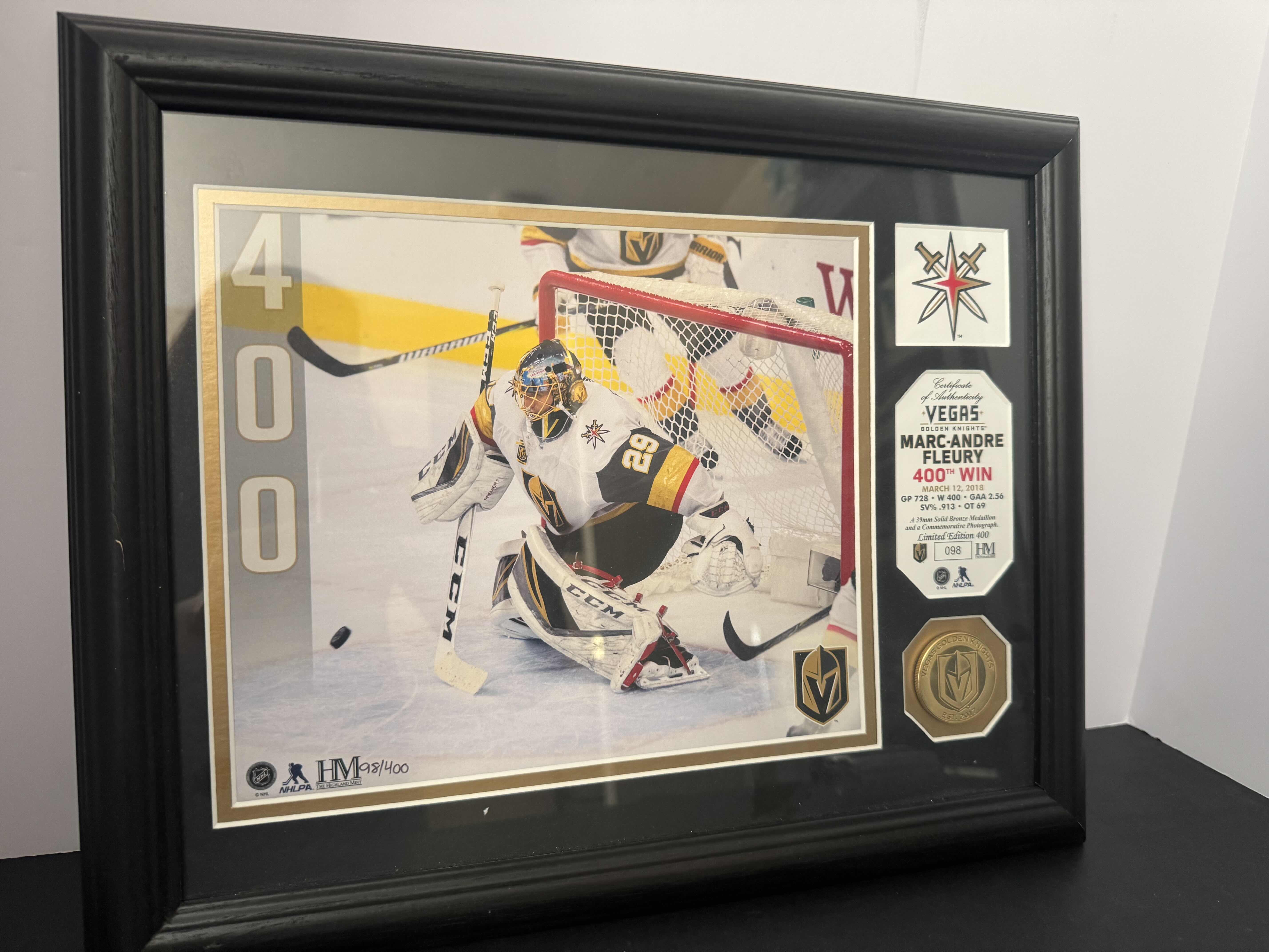 Photo 1 of FRAMED FLEURY FOR 400th WIN 16” X 13” ARTWORK CERTIFICATE OF AUTHENTICITY, NUMBERED 98/400
