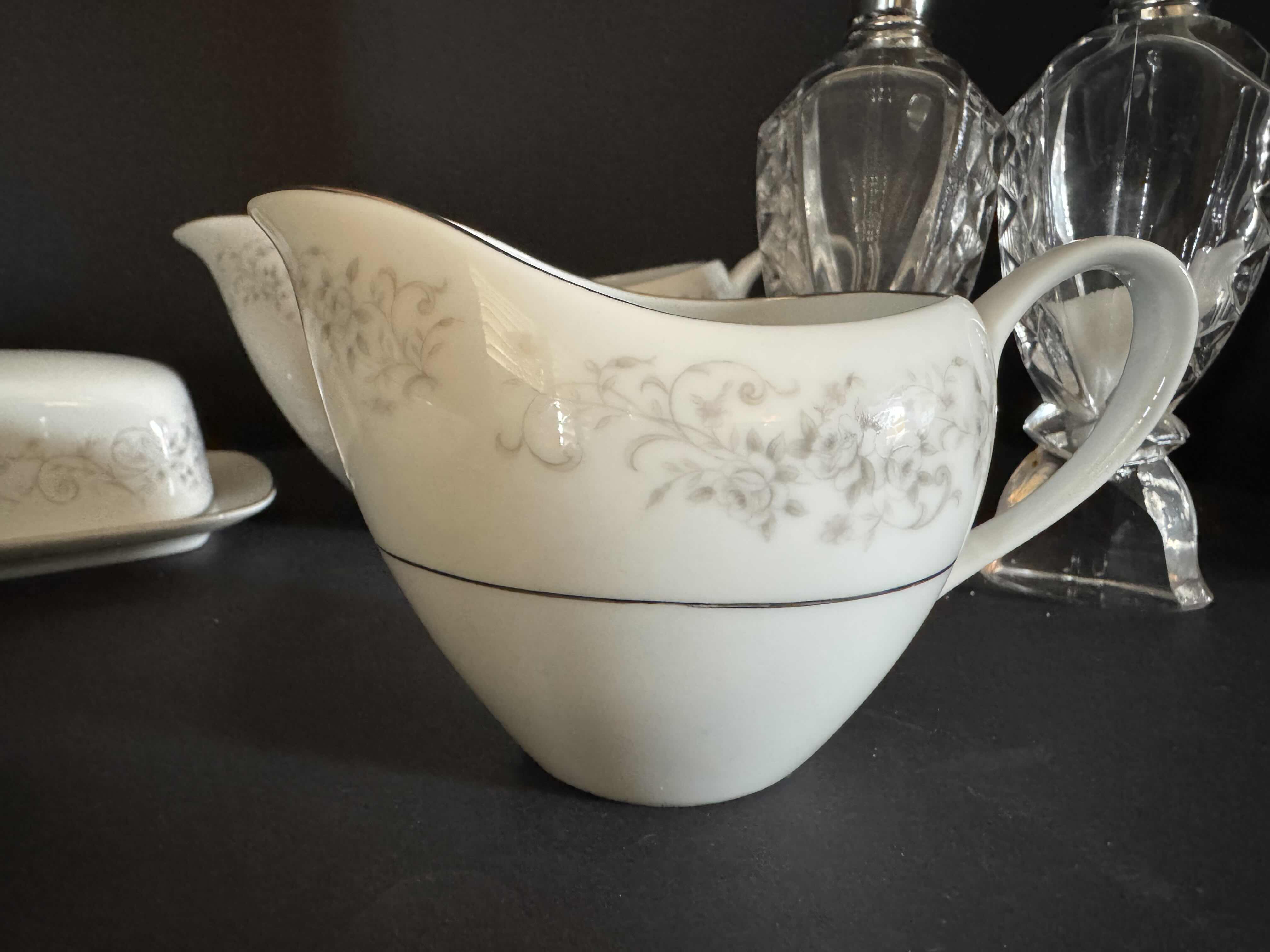 Photo 1 of 4 PIECES OF CAROUSEL BY CAMELOT CHINA 1315 AND A SET OF CRYSTAL SALT AND PEPPER SHAKERS